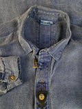 Vintage Landhaus Hemd Dicker Schwerer Baumwollstoff Jeansblau (42) L-XL