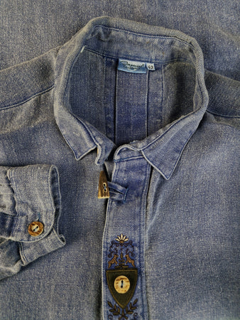 Vintage Landhaus Hemd Dicker Schwerer Baumwollstoff Jeansblau (42) L-XL