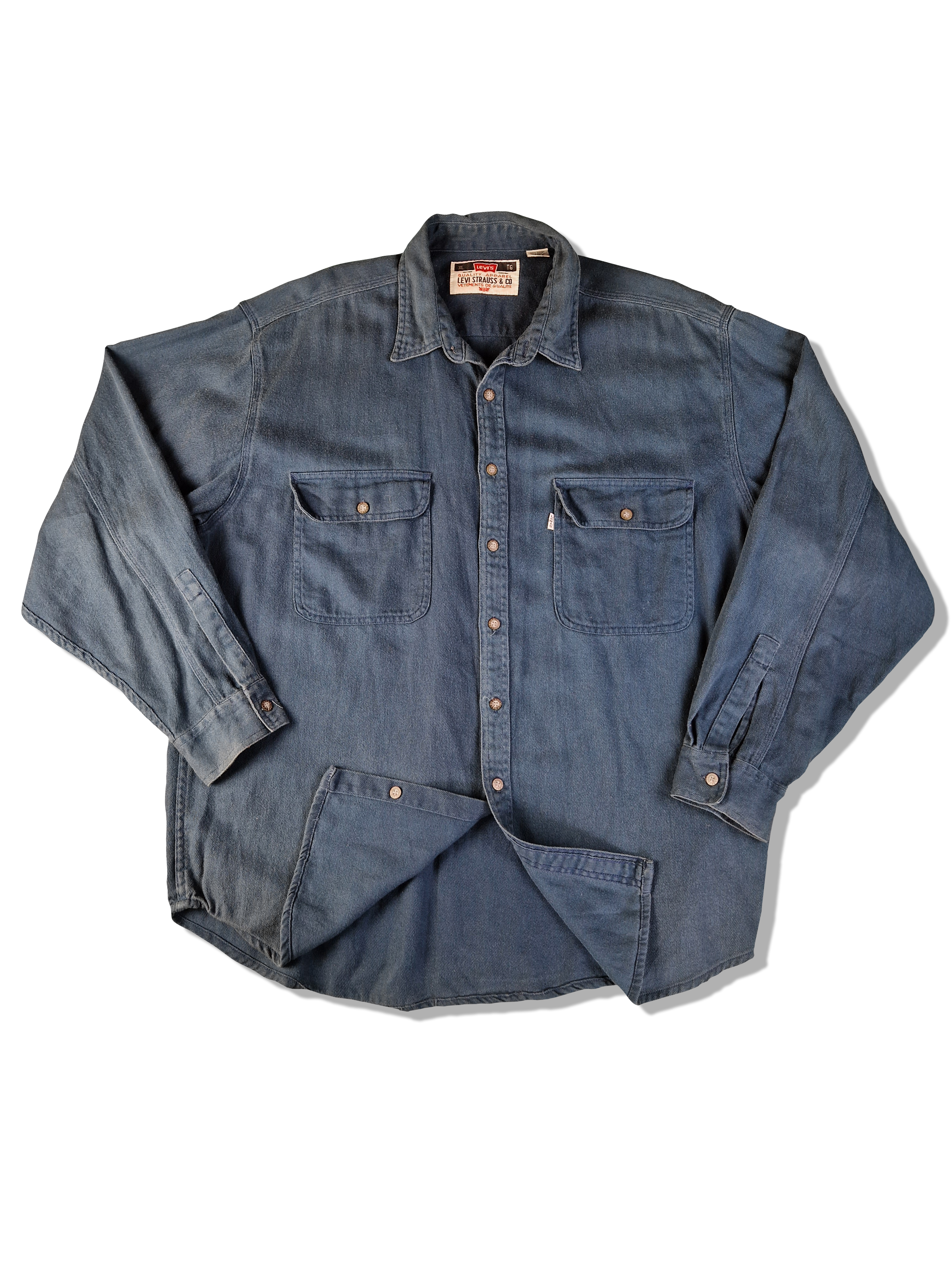 Vintage Levis Jeanshemd Dicker Stoff Made In Hong Kong Blau XL