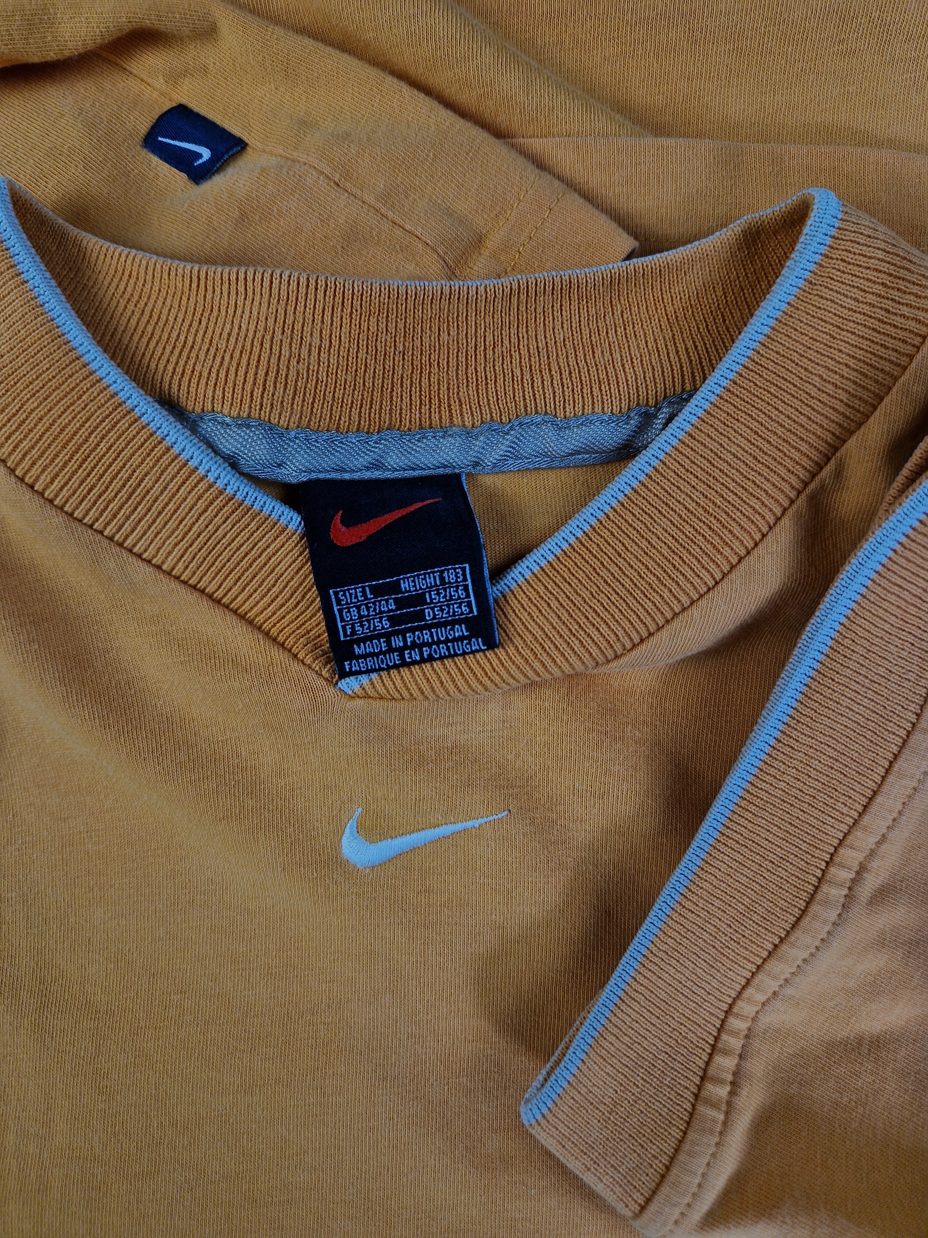 Vintage Nike Ringer Shirt Middle Swoosh Made In Portugal Gelb L - RareRags