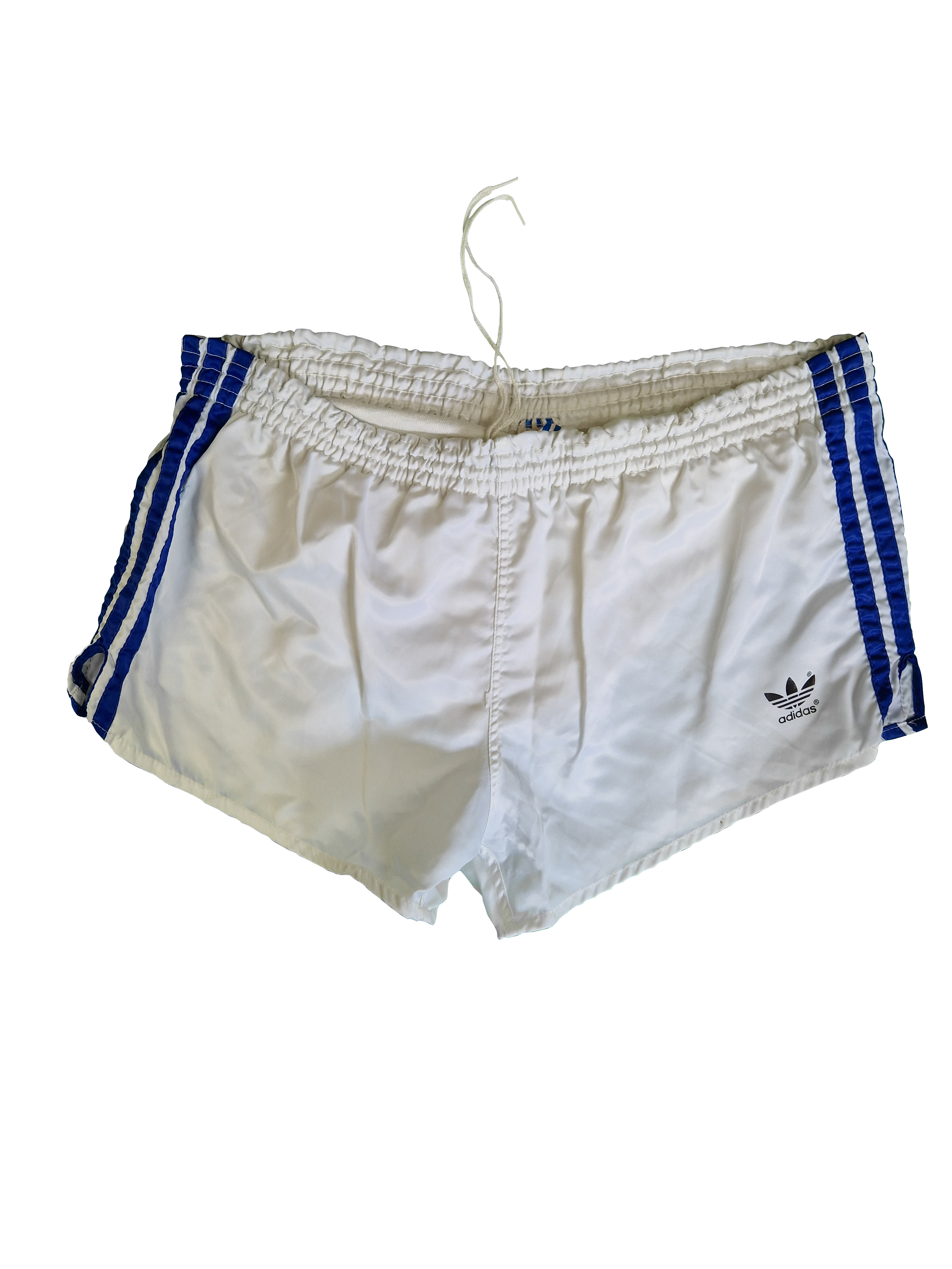 Vintage Adidas Shorts 80s Shiny Sprinter Glanz Made In West Germany Weiß Blau (D6) M - RareRags