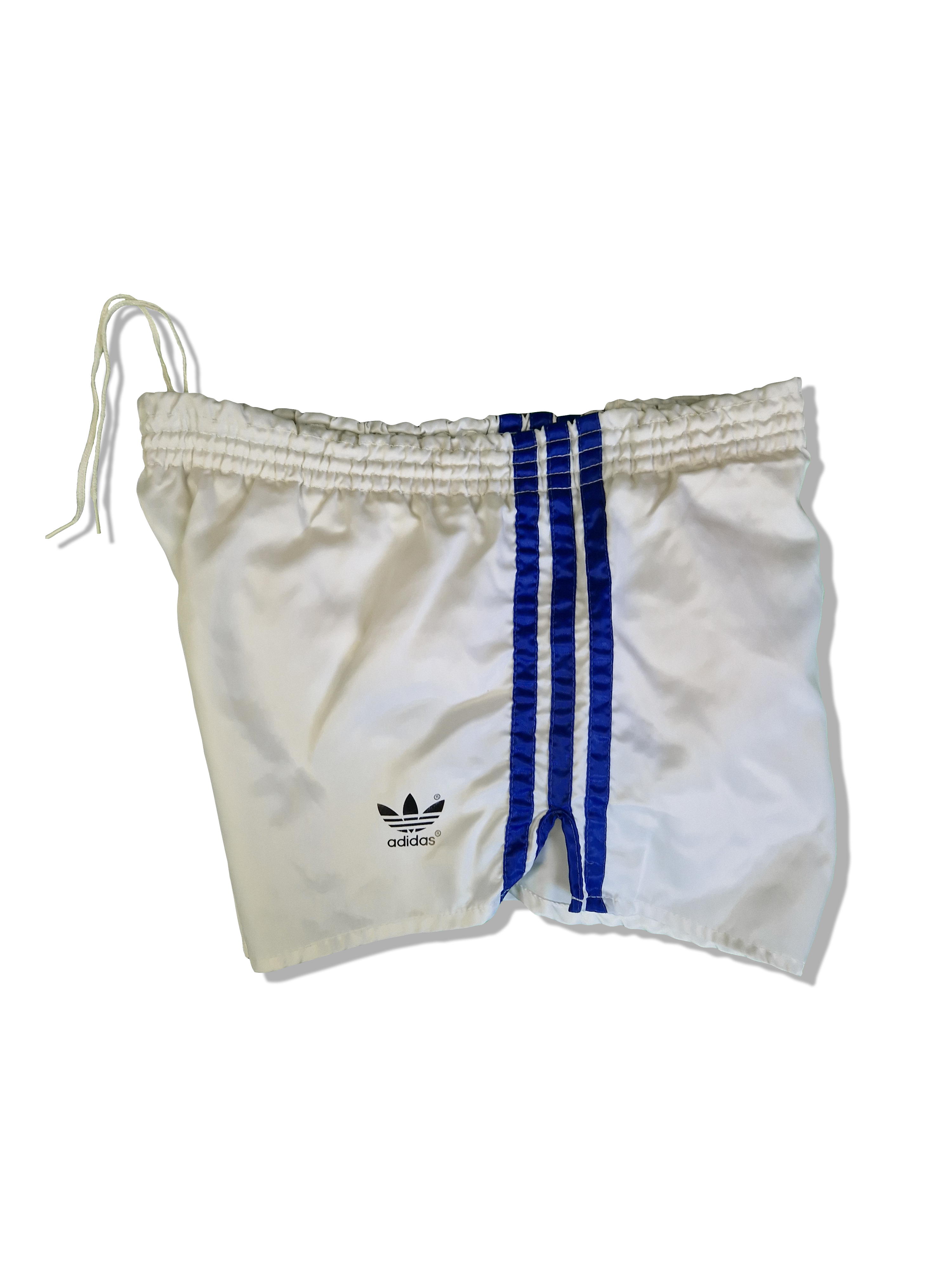 Vintage Adidas Shorts 80s Shiny Sprinter Glanz Made In West Germany Weiß Blau (D6) M - RareRags