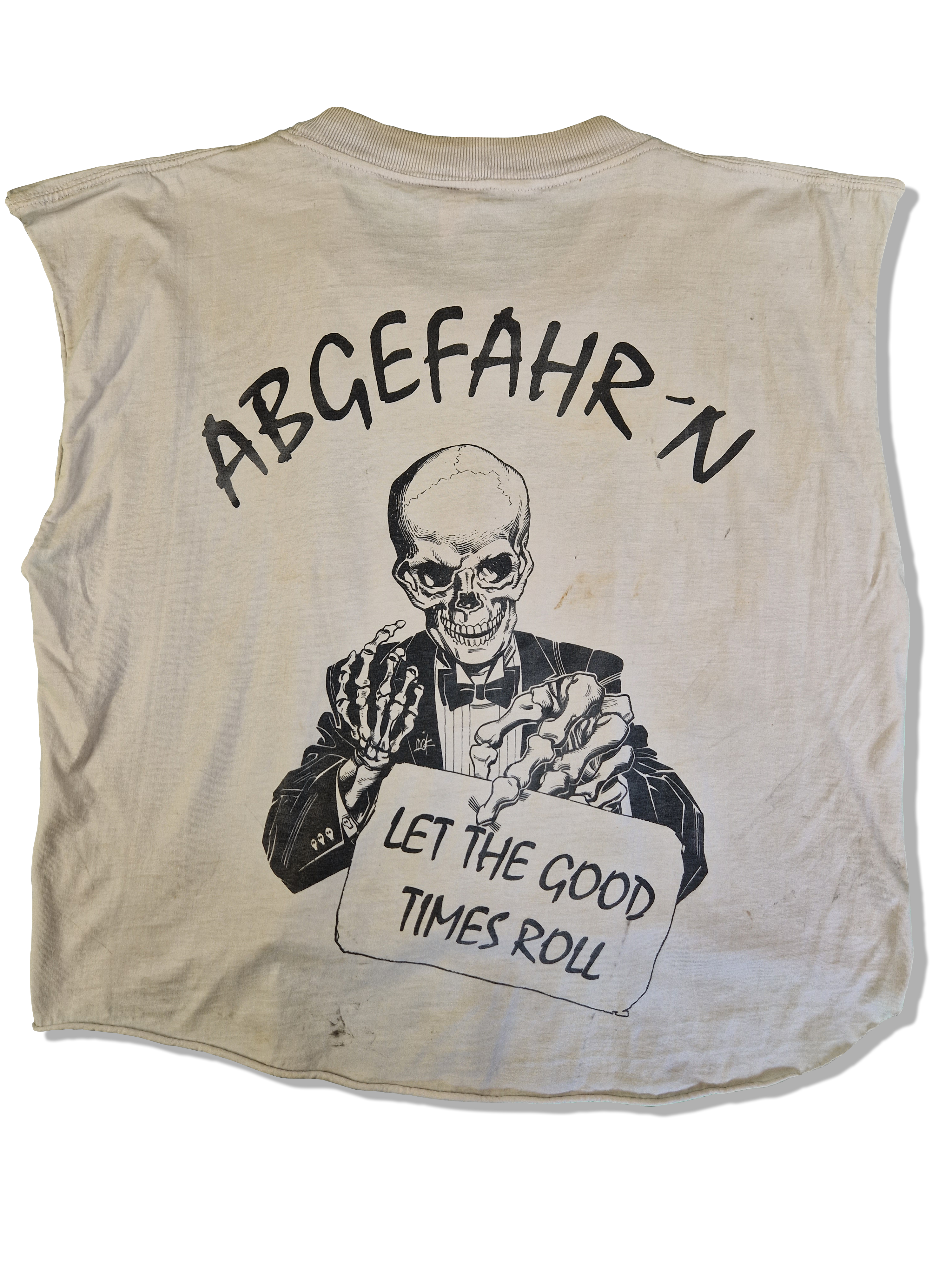 Vintage Trashed Tank Top Cut Off "Bück Dich Du Sau" Single Stitched Weiß XXL
