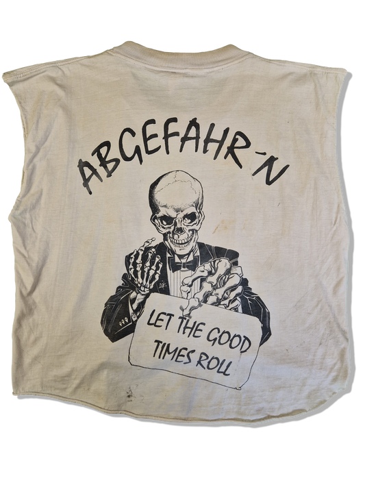 Vintage Trashed Tank Top Cut Off "Bück Dich Du Sau" Single Stitched Weiß XXL