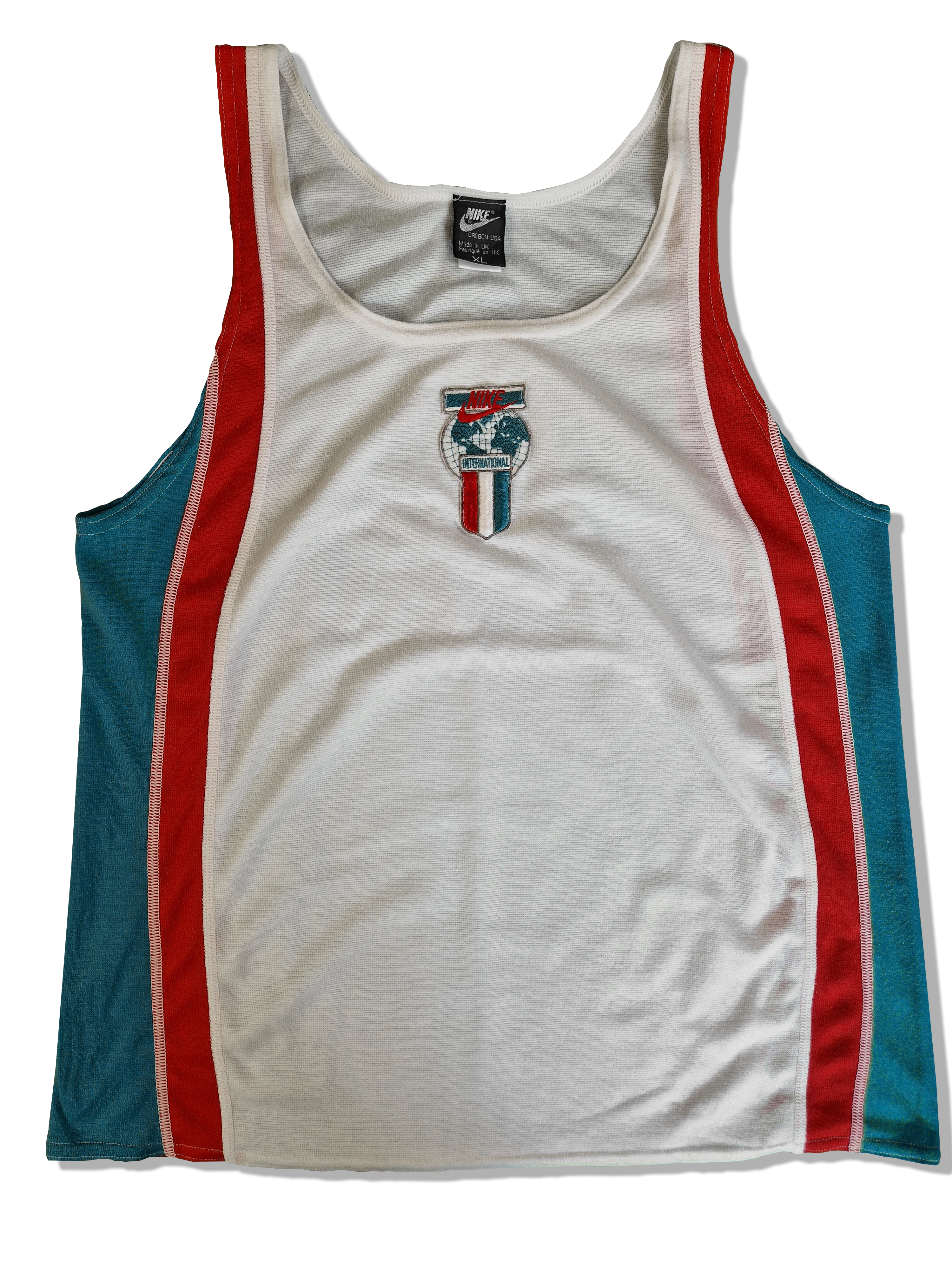 Rare! Vintage Nike Tanktop 80s Blue Tag International Made In UK Weiß Türkis XL