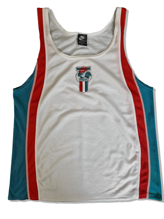 Rare! Vintage Nike Tanktop 80s Blue Tag International Made In UK Weiß Türkis XL