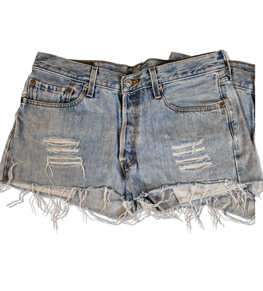 Vintage Levis Jeansshorts Kurz Used Look Hellblau W 33