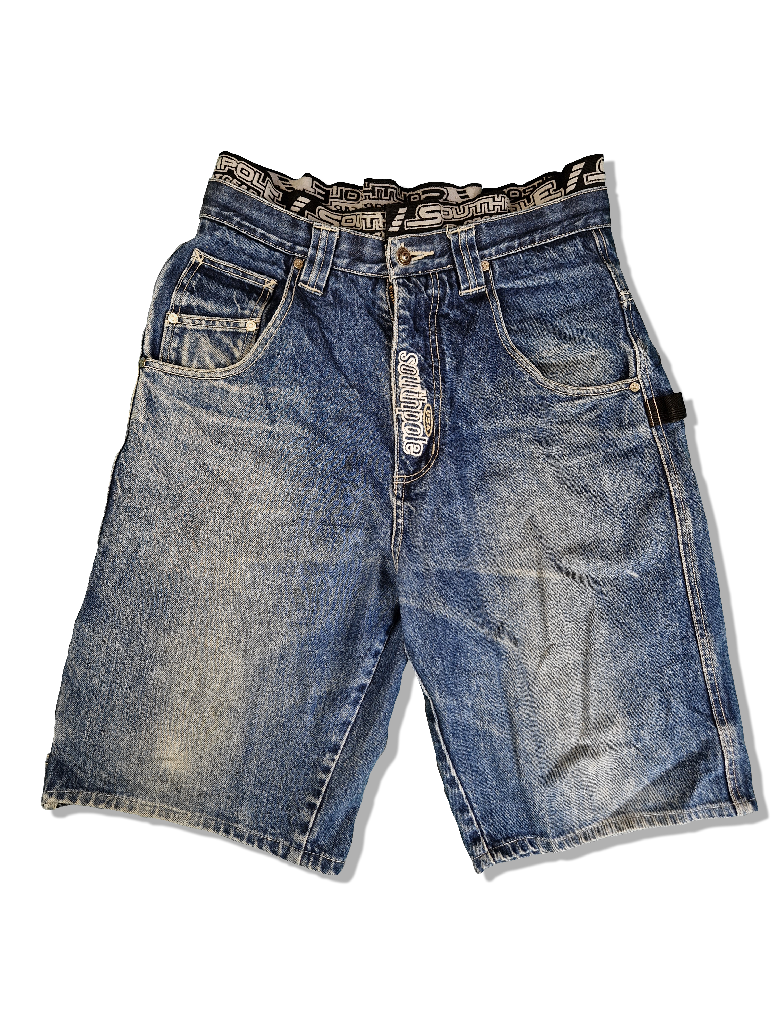 Southpole Jeansshorts Baggy Two Layers Bestickt Made In Hong Kong Blau 32