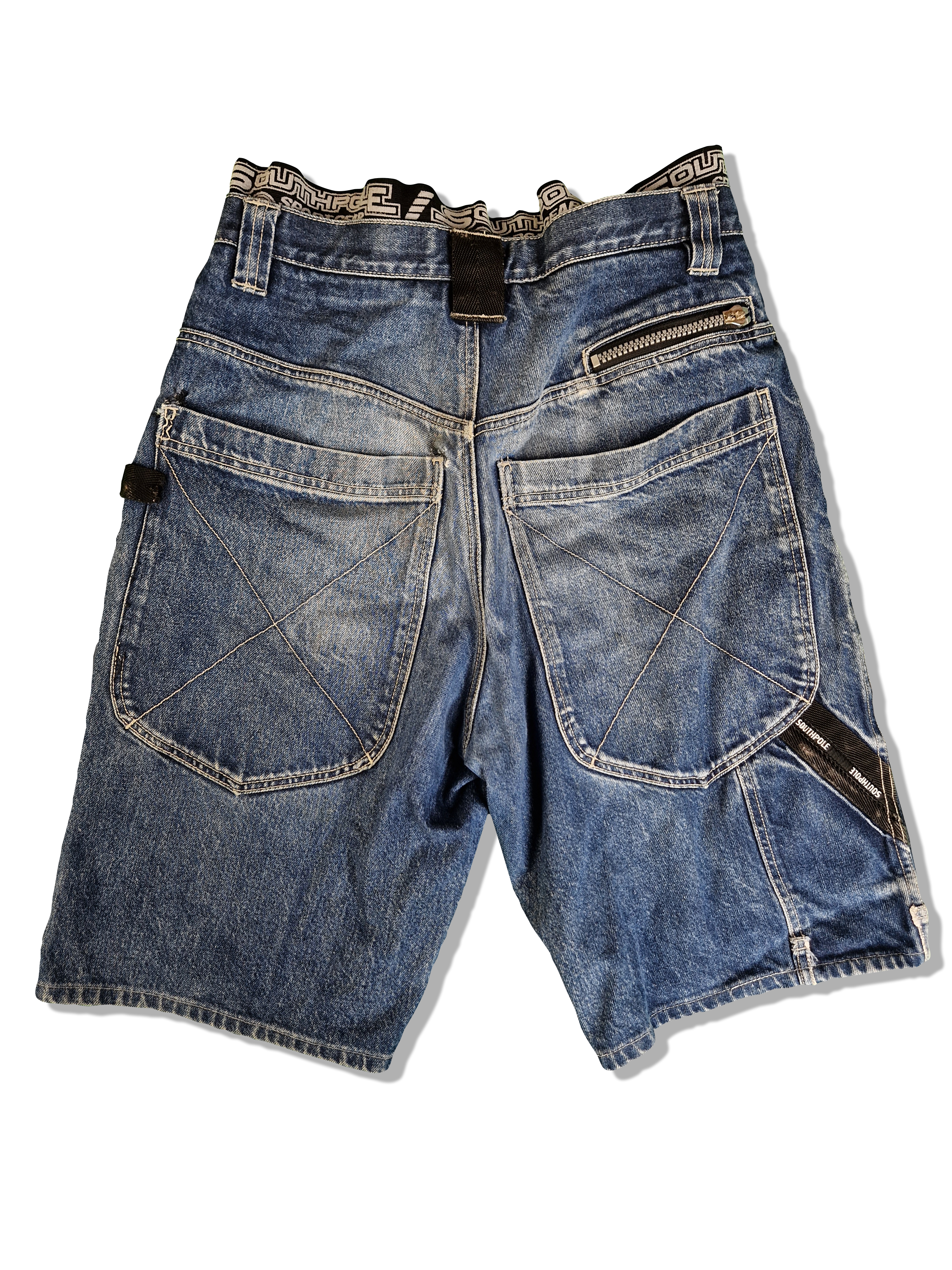 Southpole Jeansshorts Baggy Two Layers Bestickt Made In Hong Kong Blau 32
