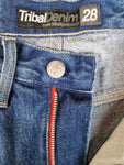 Tribal Denim Jeansshorts Baggy Y2K Back Pocket Stitching Dunkelblau 28