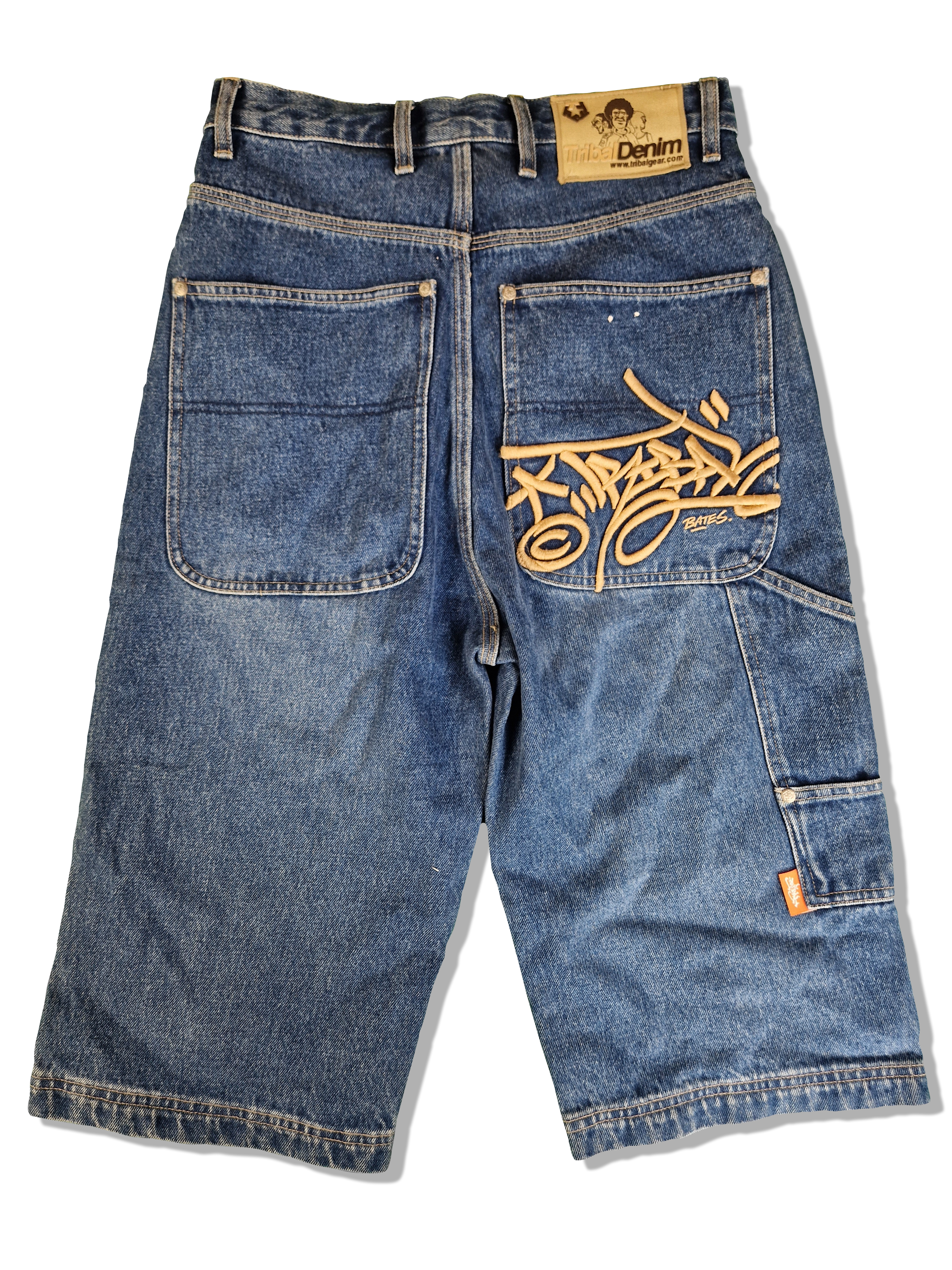 Tribal Denim Jeansshorts Baggy Y2K Back Pocket Stitching Dunkelblau 28