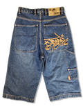 Tribal Denim Jeansshorts Baggy Y2K Back Pocket Stitching Dunkelblau 28