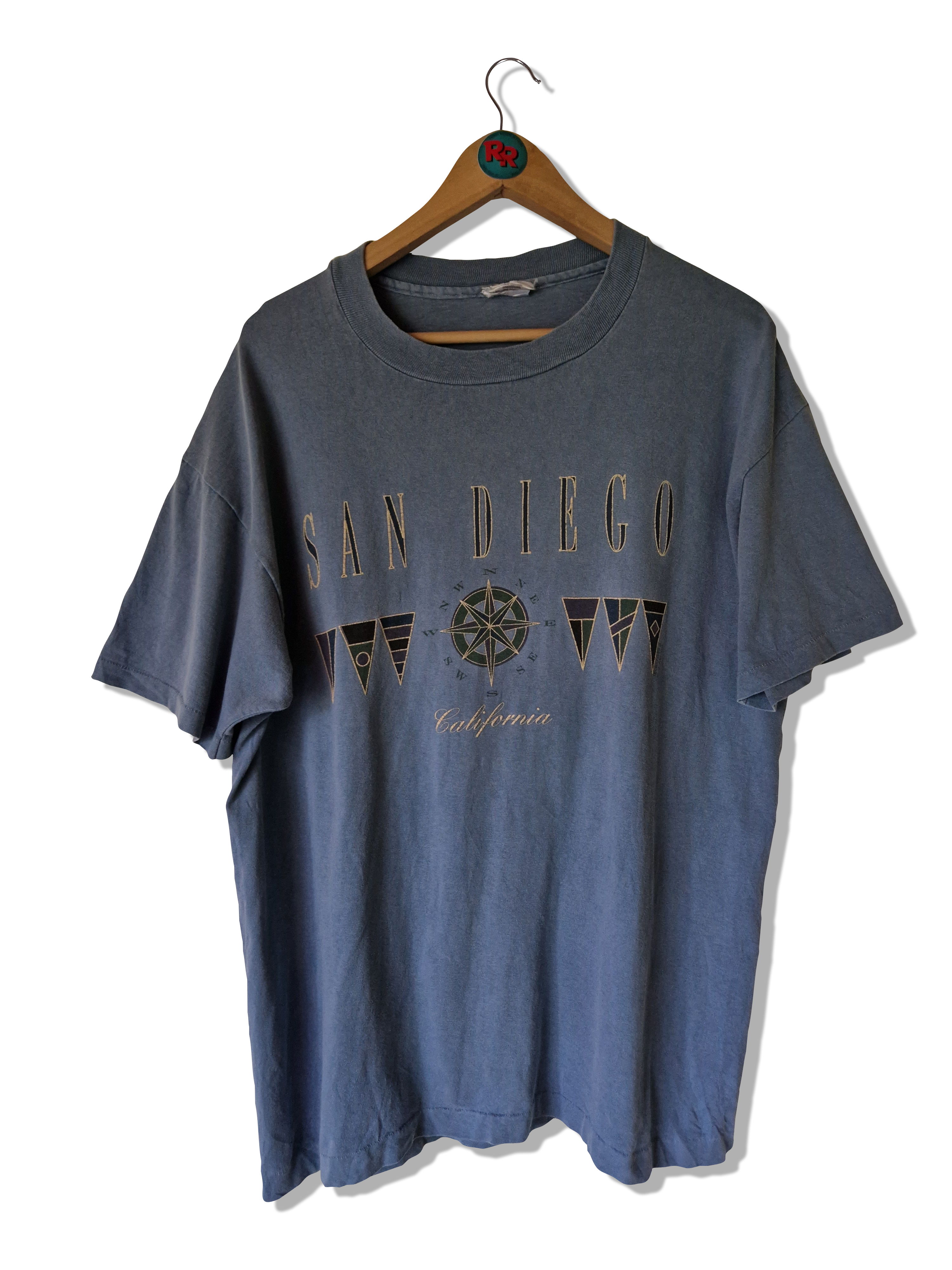 Vintage Tech Styles Shirt Tourist California San Diego Single Stitched Made IN USA Blau Grau M - RareRags