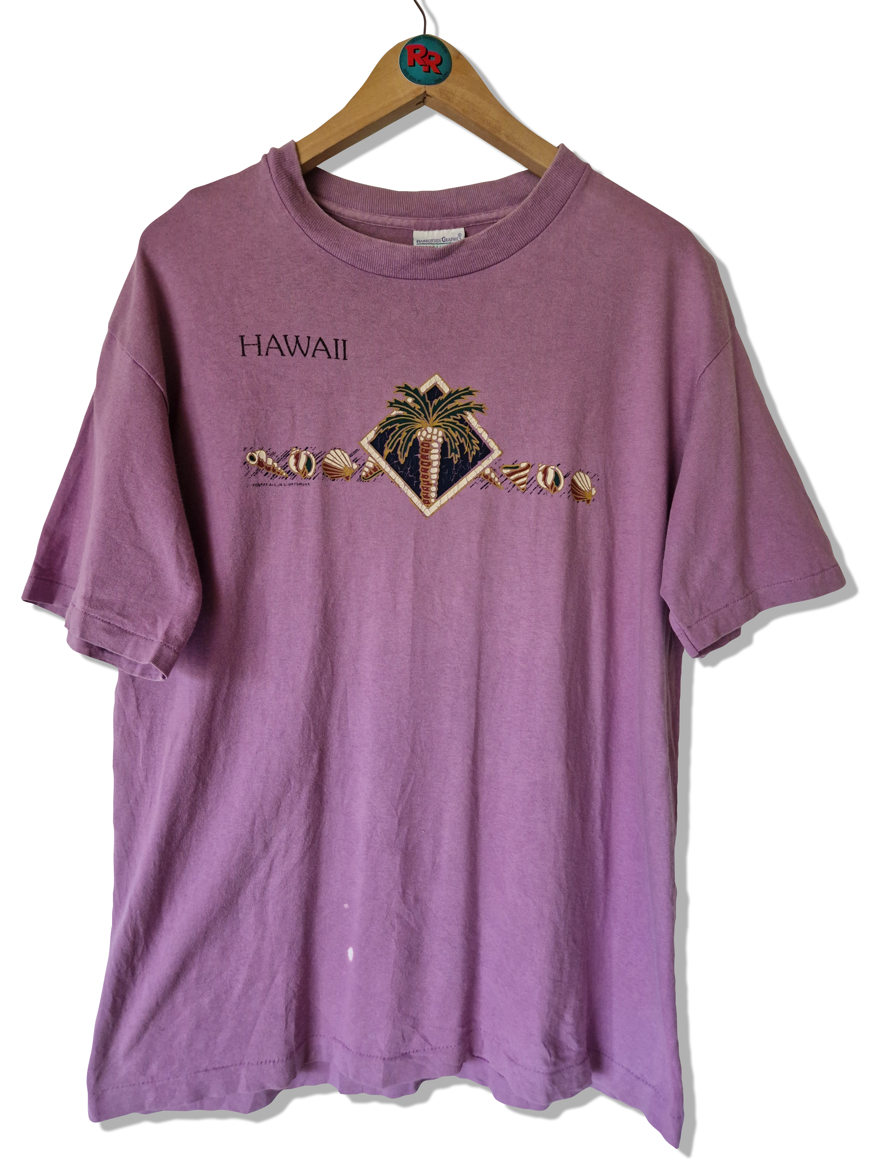 Vintage Harborsides Graphic Shirt Hawaii Single Stitched Made In USA Flieder L