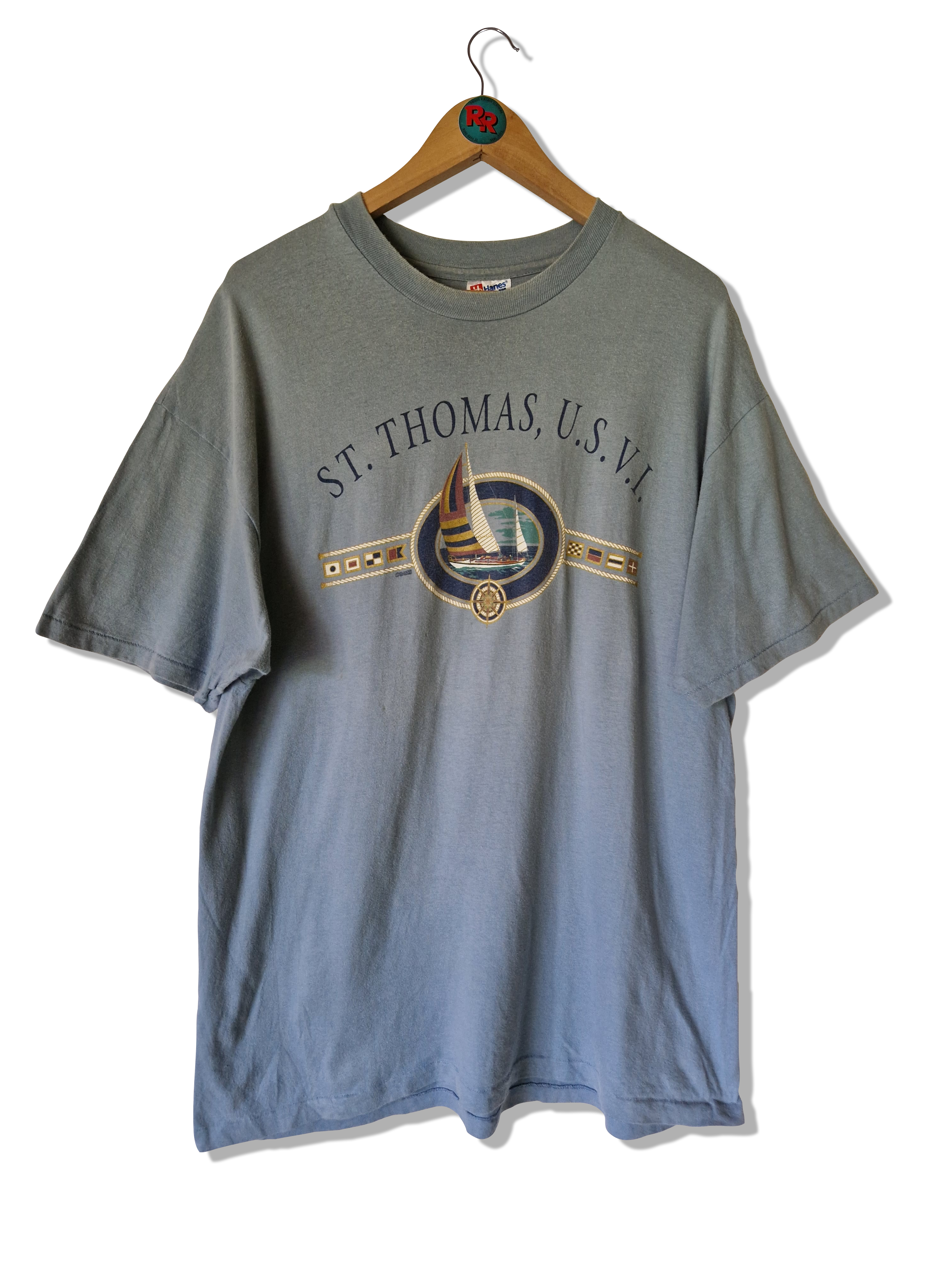 Vintage Islander Hanes Shirt St. Thomas Single Stitched Blau Grau XL - RareRags