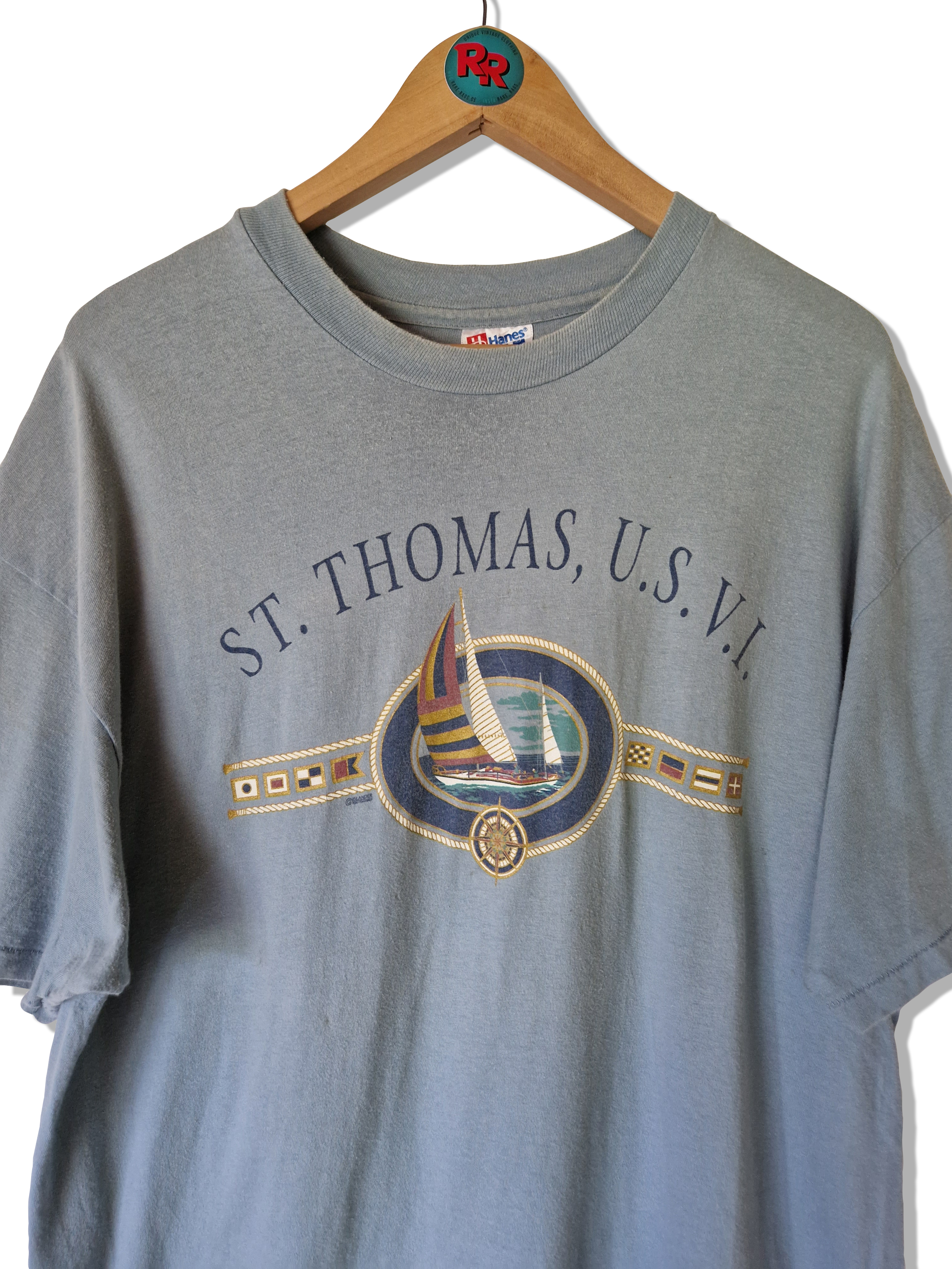 Vintage Islander Hanes Shirt St. Thomas Single Stitched Blau Grau XL - RareRags