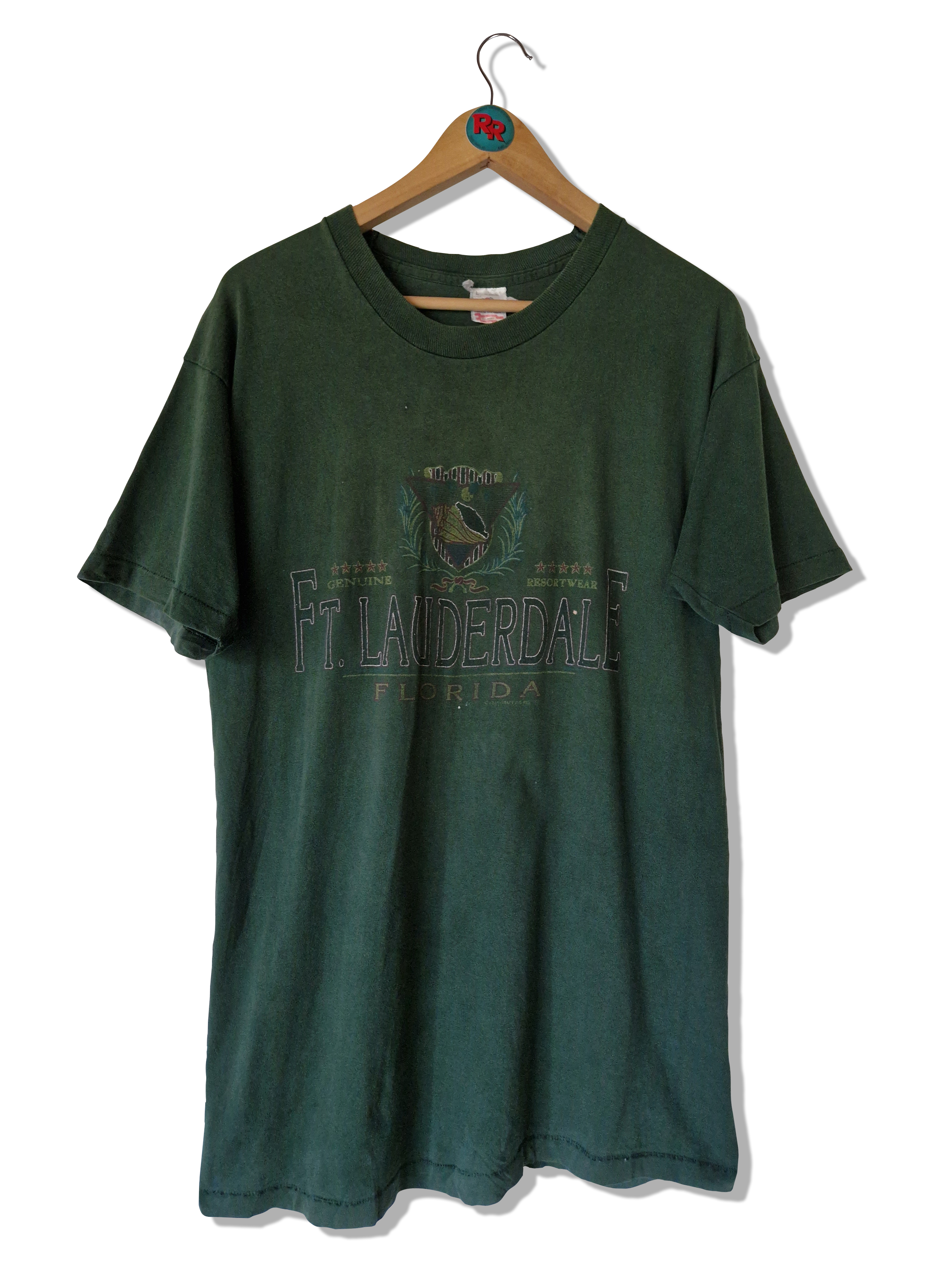 Vintage Fruit Of The Loom Shirt FT. Lauderdale Florida Made In USA Single Stitched Grün L - RareRags