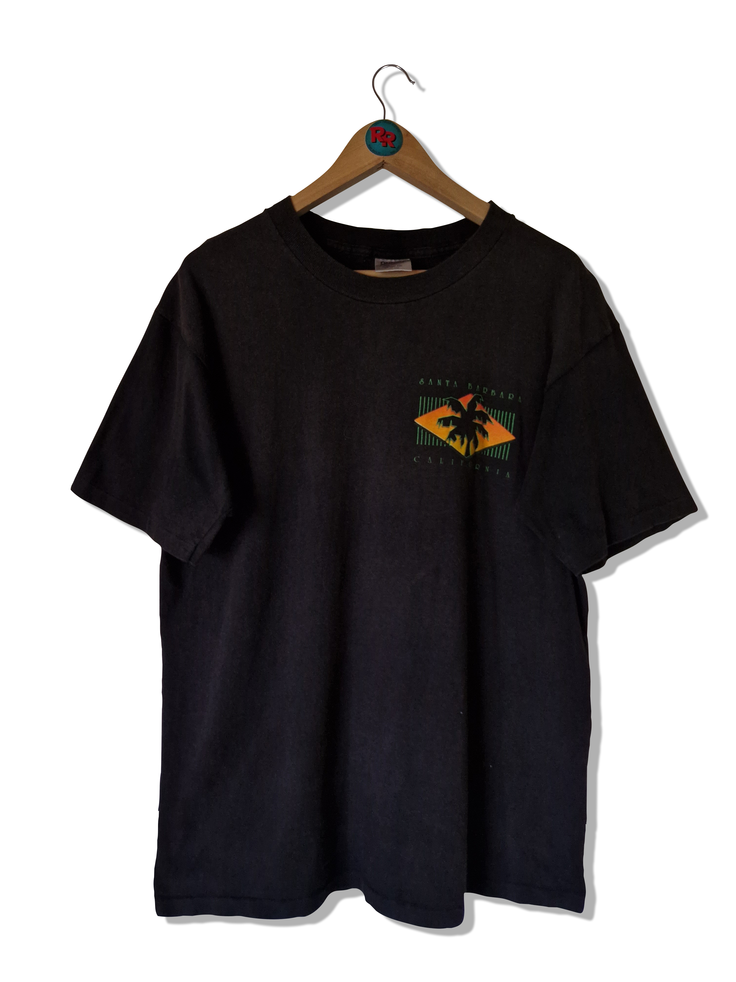 Vintage Oneita Shirt Tourist Santa Barbara California Single Stitched Made In USA Schwarz XL - RareRags