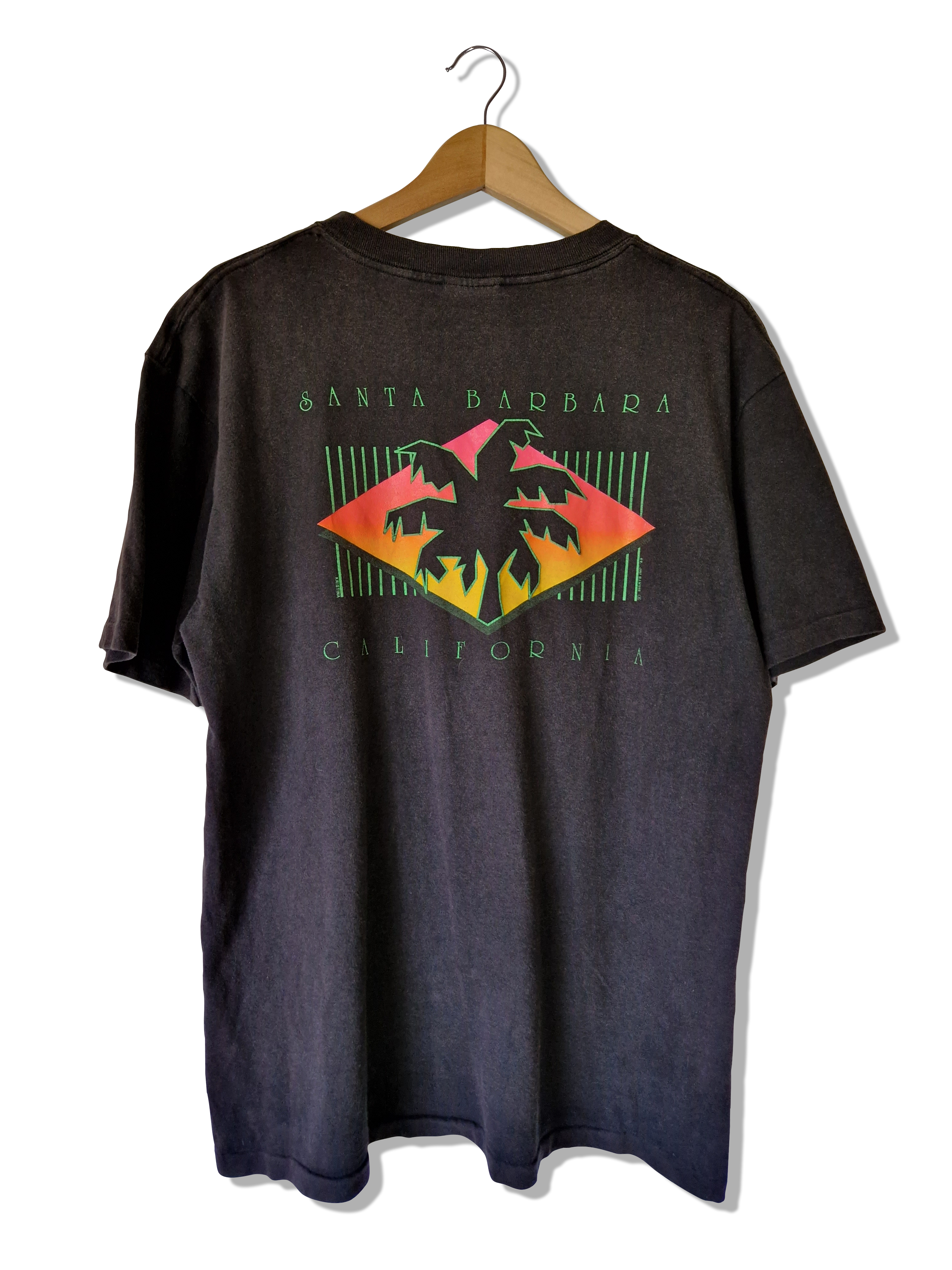 Vintage Oneita Shirt Tourist Santa Barbara California Single Stitched Made In USA Schwarz XL - RareRags