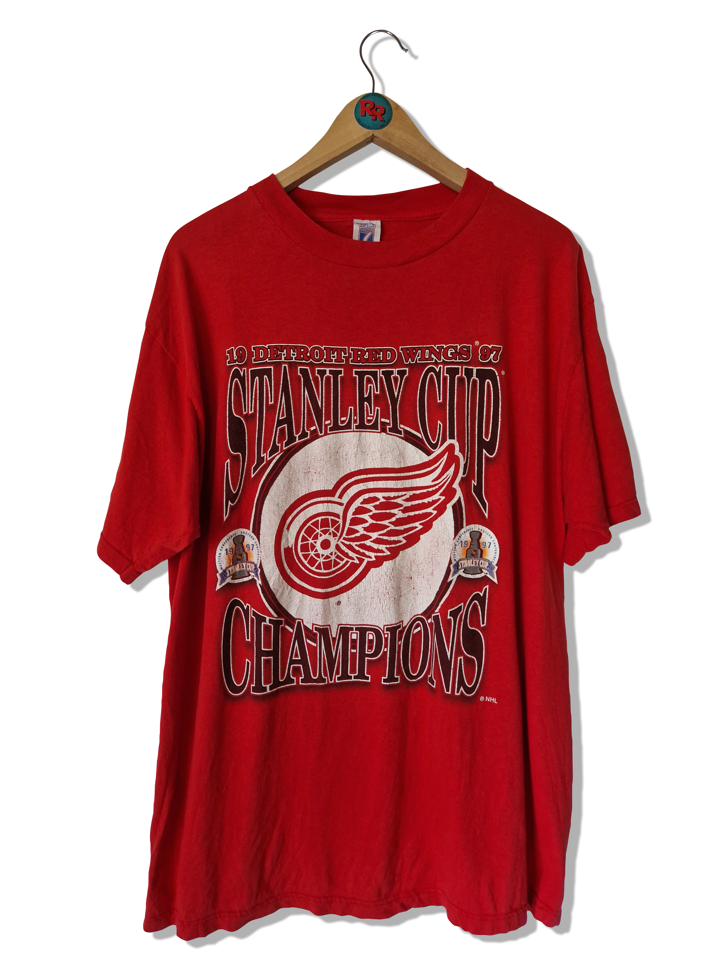 Vintage Logo 7 Inc. Shirt NHL 19 Detroit Red Wings 1997 Stanley Cup Champions Rot XL - RareRags