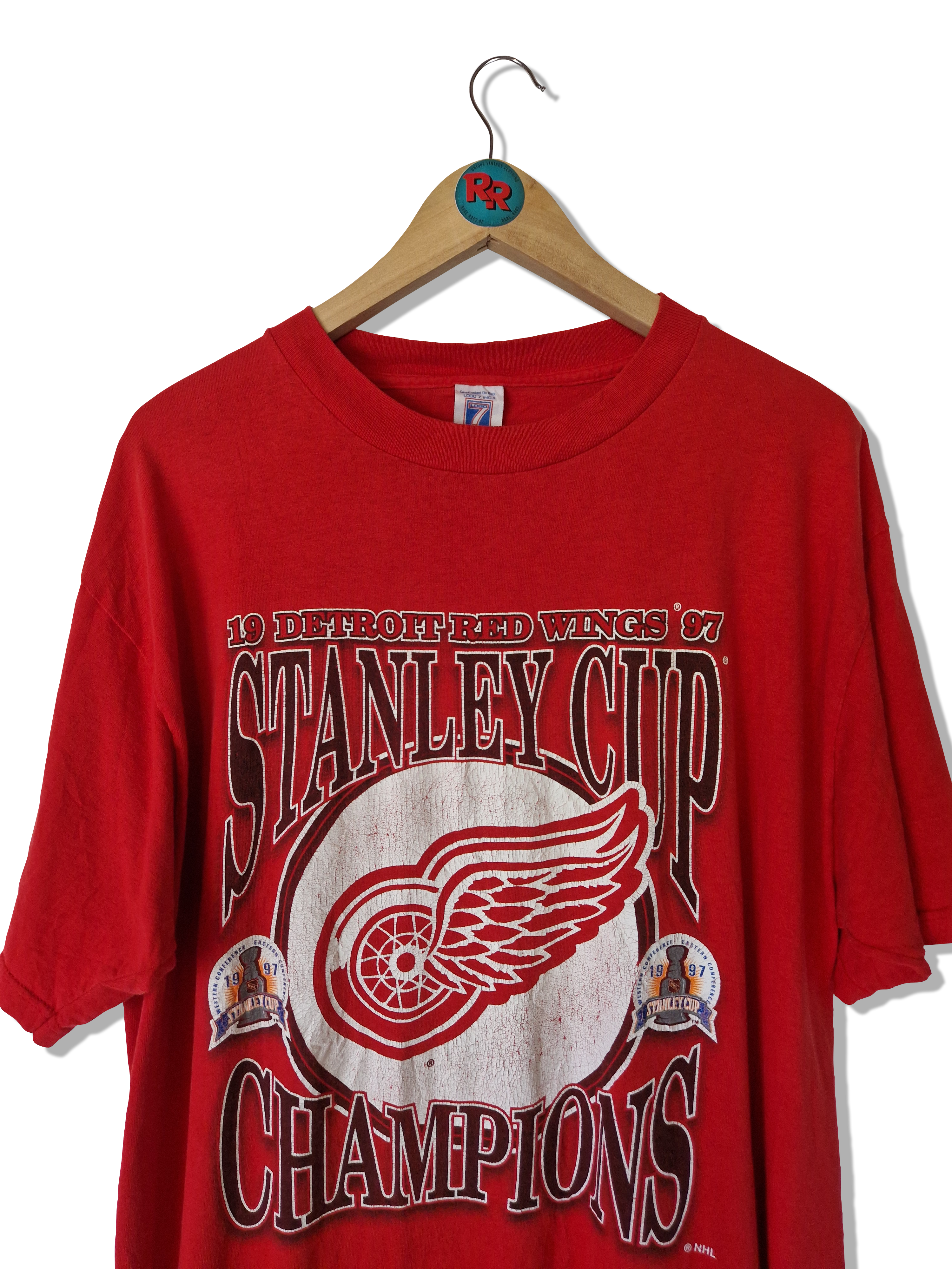 Vintage Logo 7 Inc. Shirt NHL 19 Detroit Red Wings 1997 Stanley Cup Champions Rot XL - RareRags