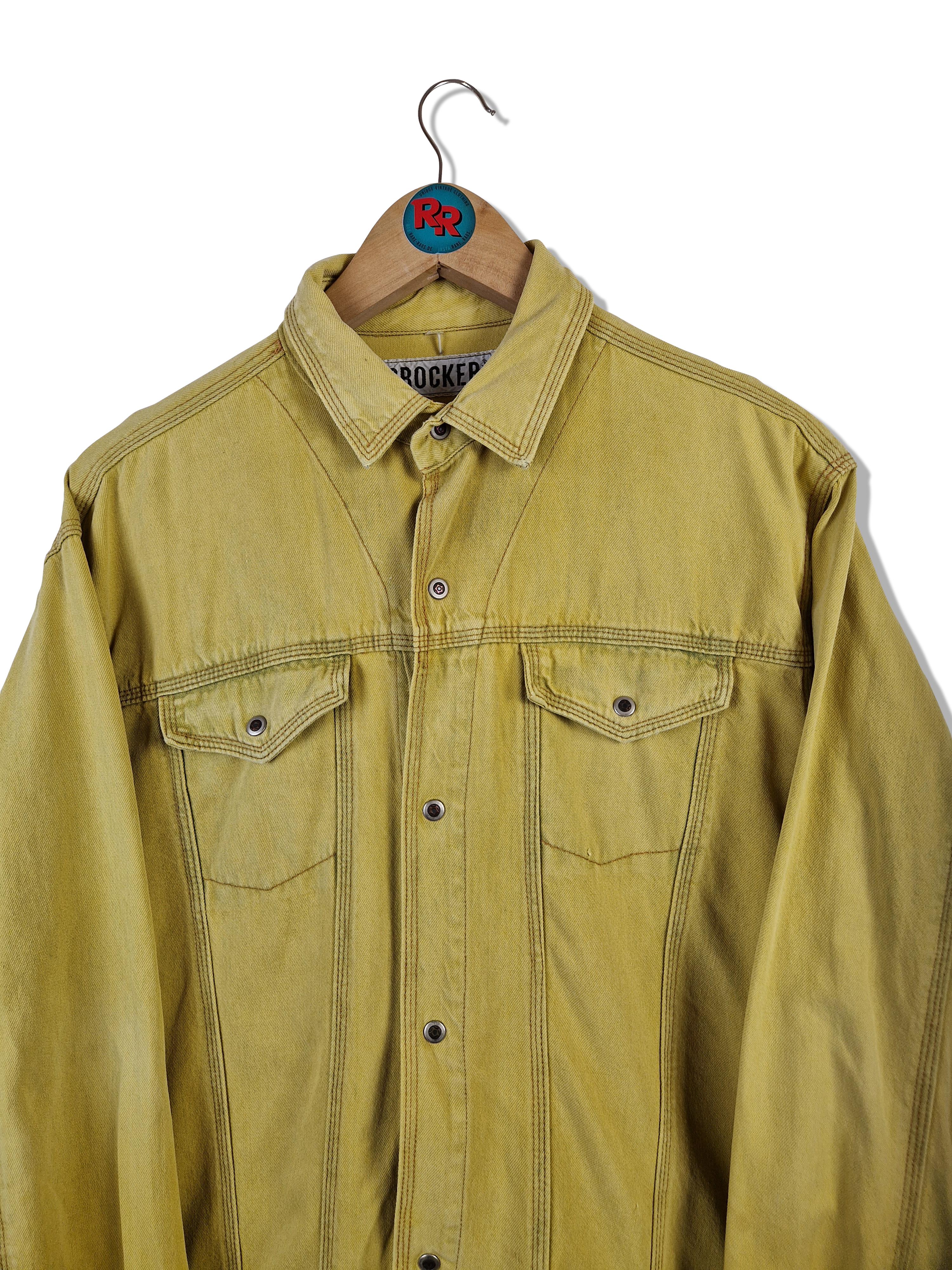Vintage Crocker Hemd 80s Western Cut Gelb L-XL
