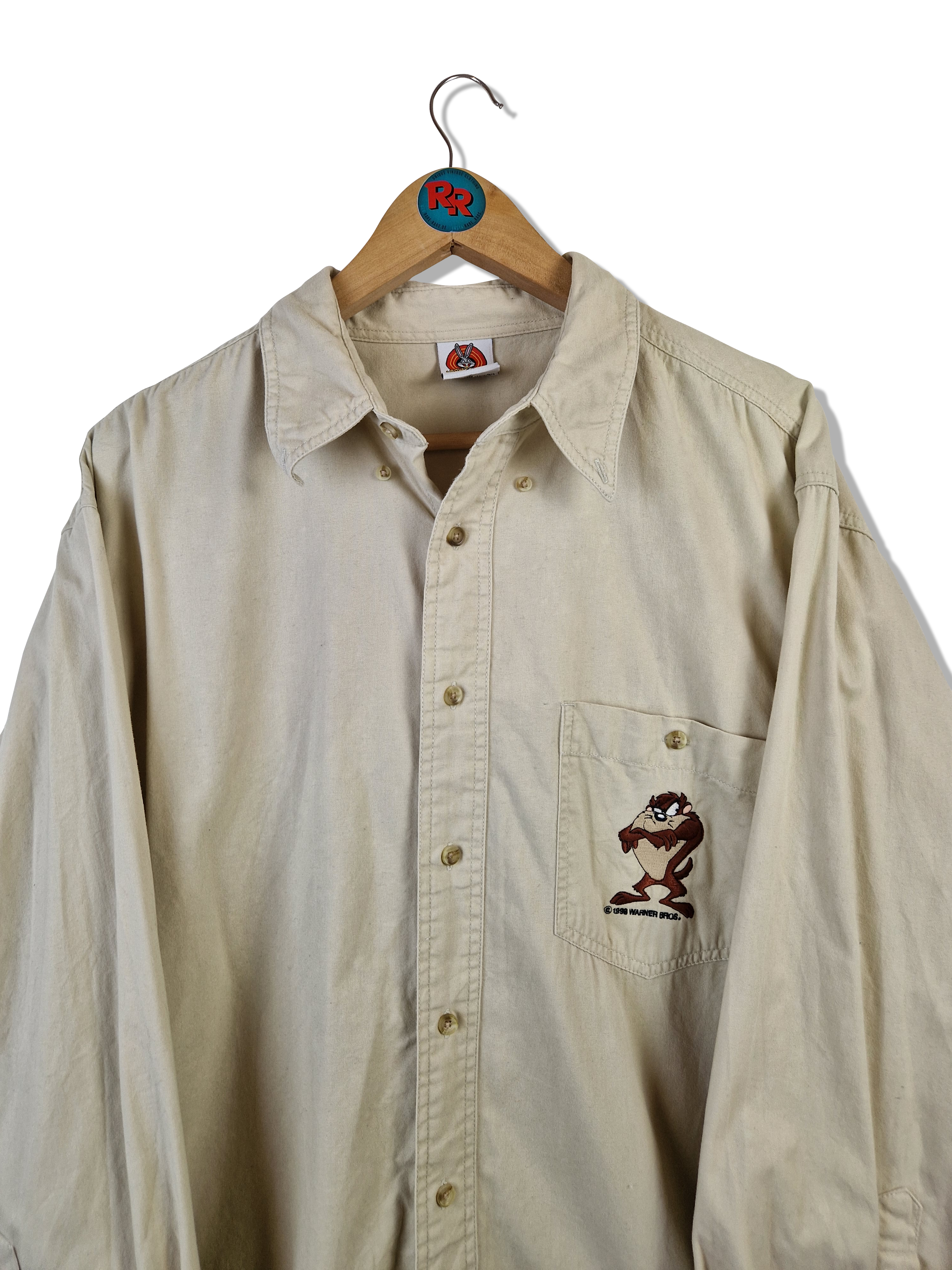 Vintage Looney Tunes Hemd By C&A Taz Embroidery Hellbraun XL