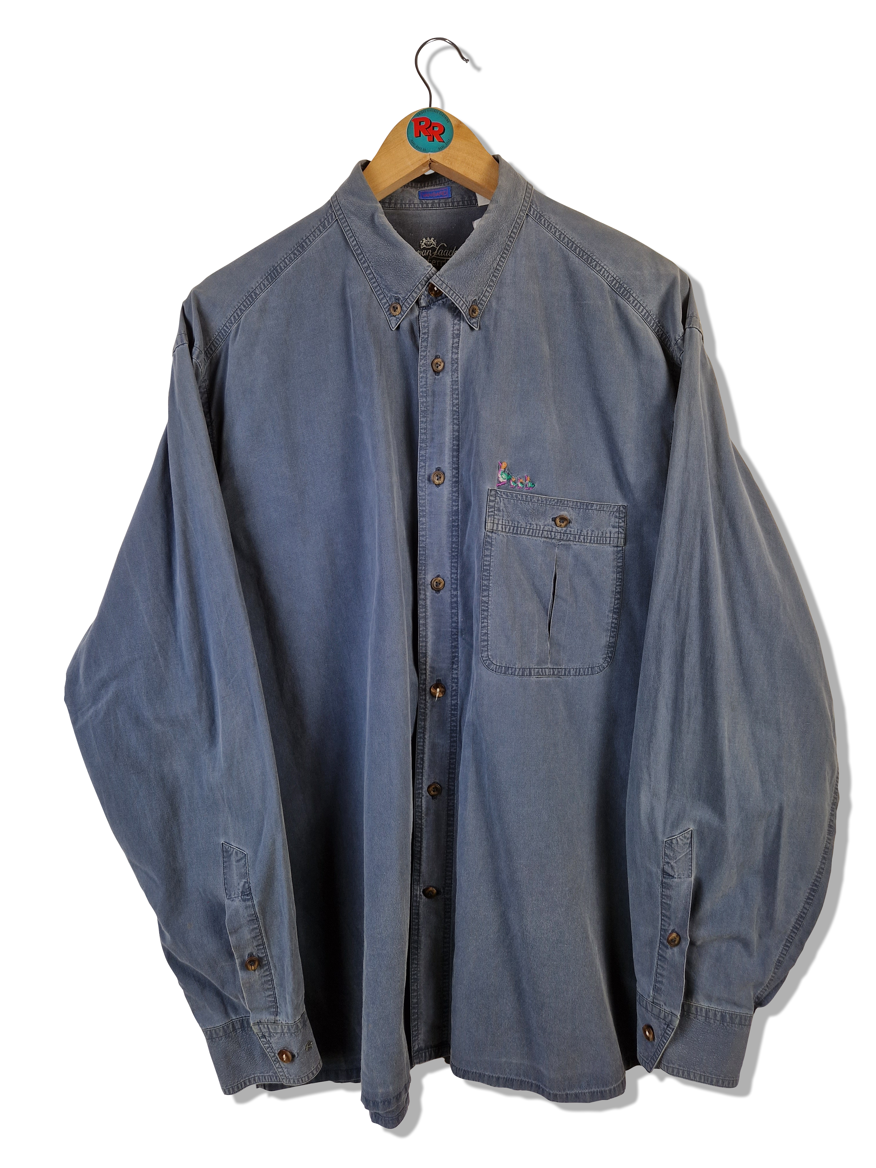 Vintage Van Laack Hemd "Terry" Enten Stickerei Grau Blau L-XL