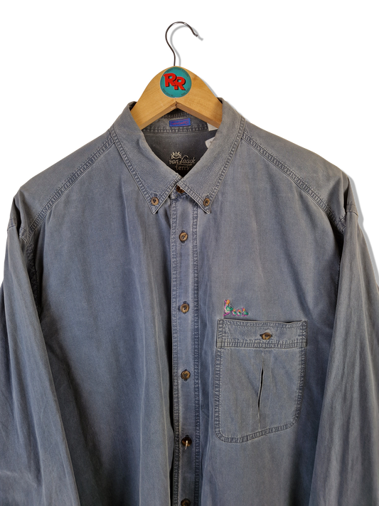 Vintage Van Laack Hemd "Terry" Enten Stickerei Grau Blau L-XL