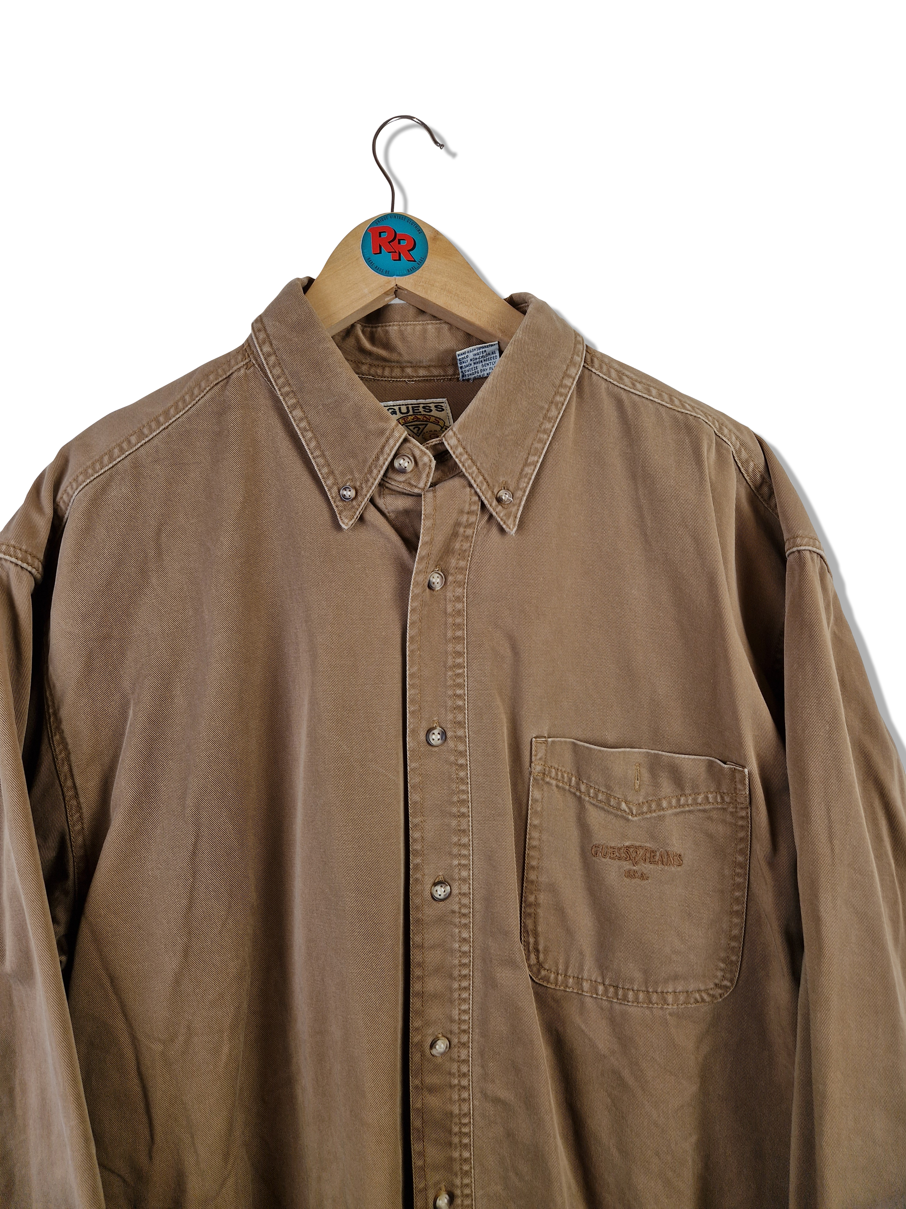 Vintage Guess Jeanshemd One Pocket Logo Embroidery Braun L