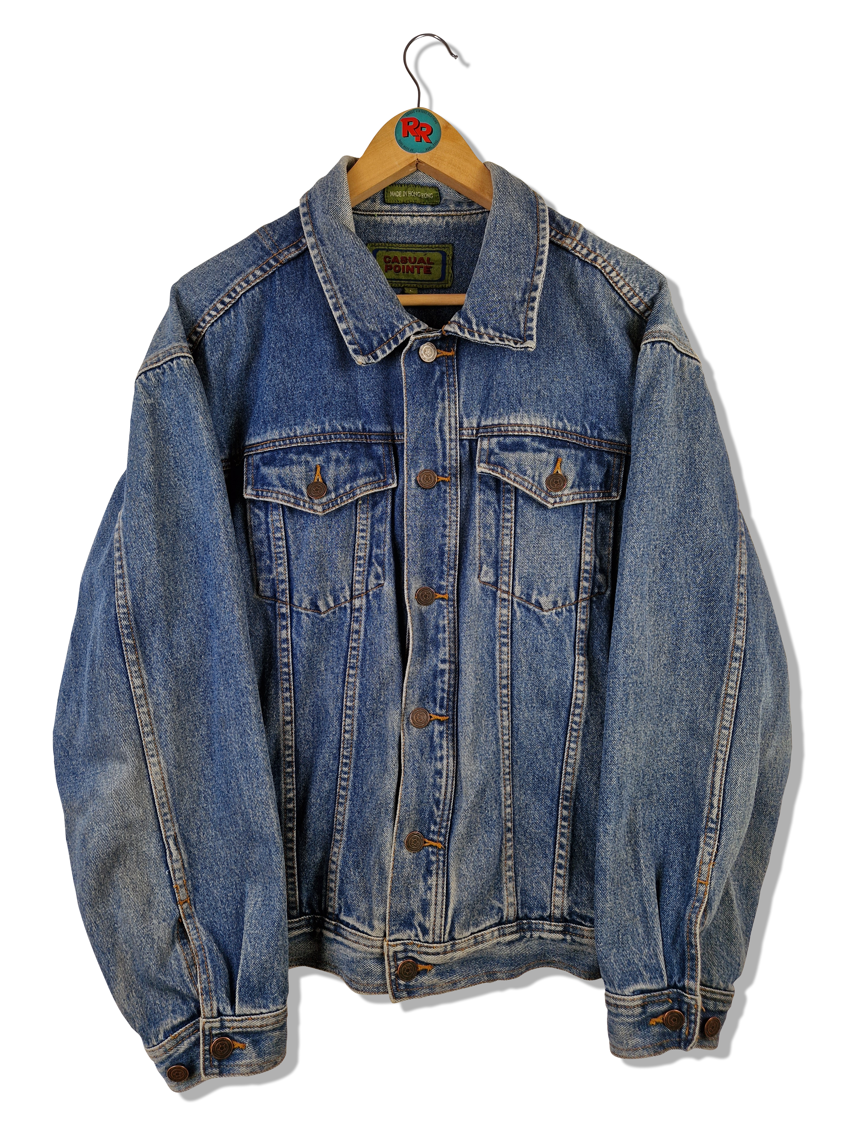 Vintage Casual Pointe Jeansjacke Made In Hong Kong Hellere Waschung Blau L