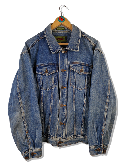 Vintage Casual Pointe Jeansjacke Made In Hong Kong Hellere Waschung Blau L