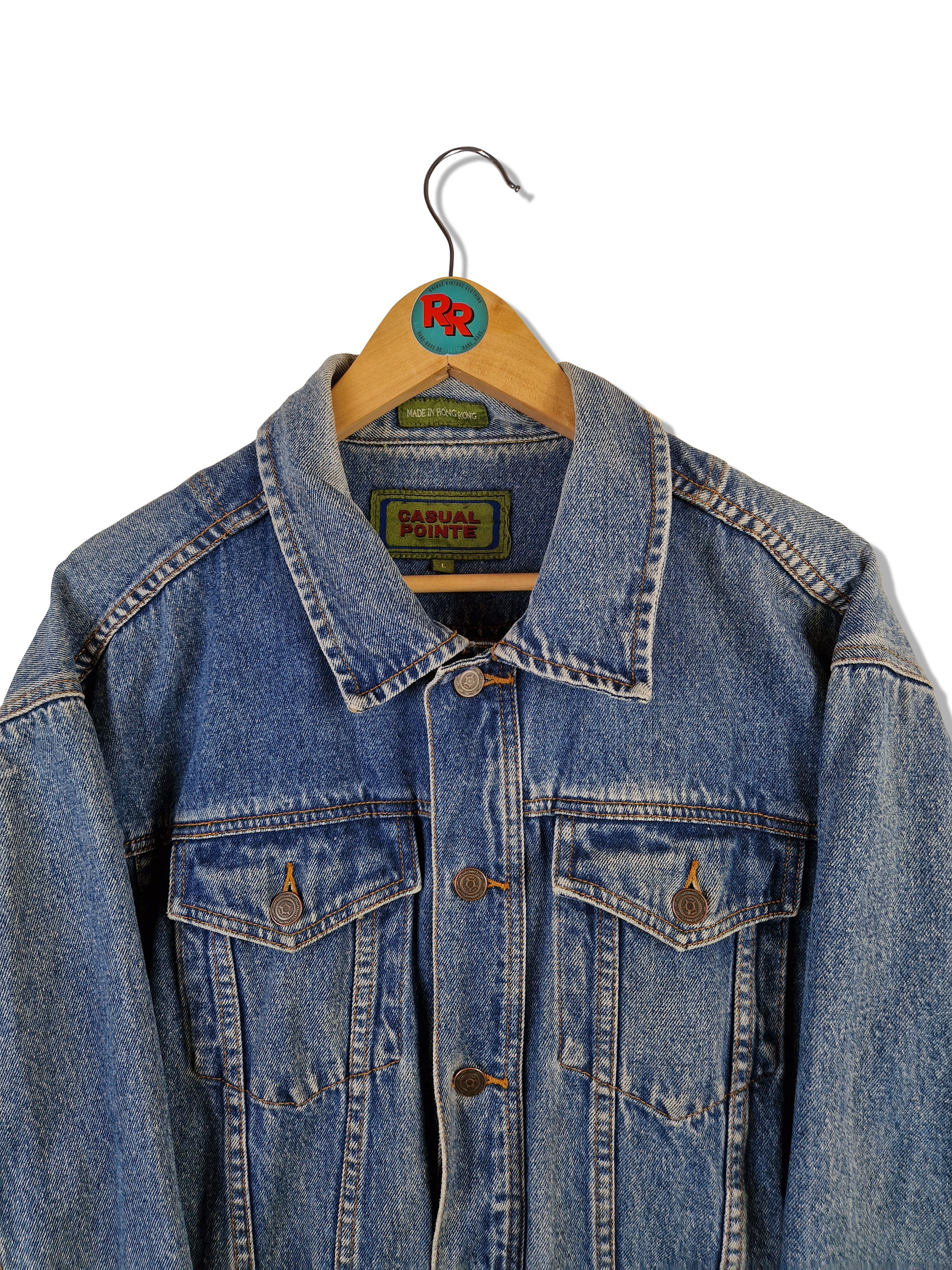 Vintage Casual Pointe Jeansjacke Made In Hong Kong Hellere Waschung Blau L