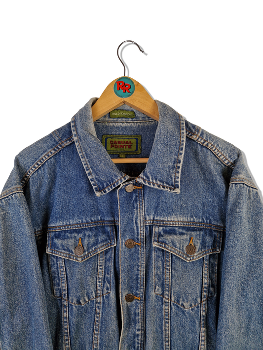 Vintage Casual Pointe Jeansjacke Made In Hong Kong Hellere Waschung Blau L