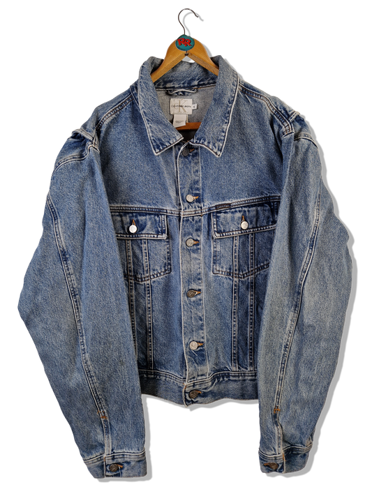 Vintage Calvin Klein Jeansjacke Button Front Double Stone Wash Made In USA Hellblau XL