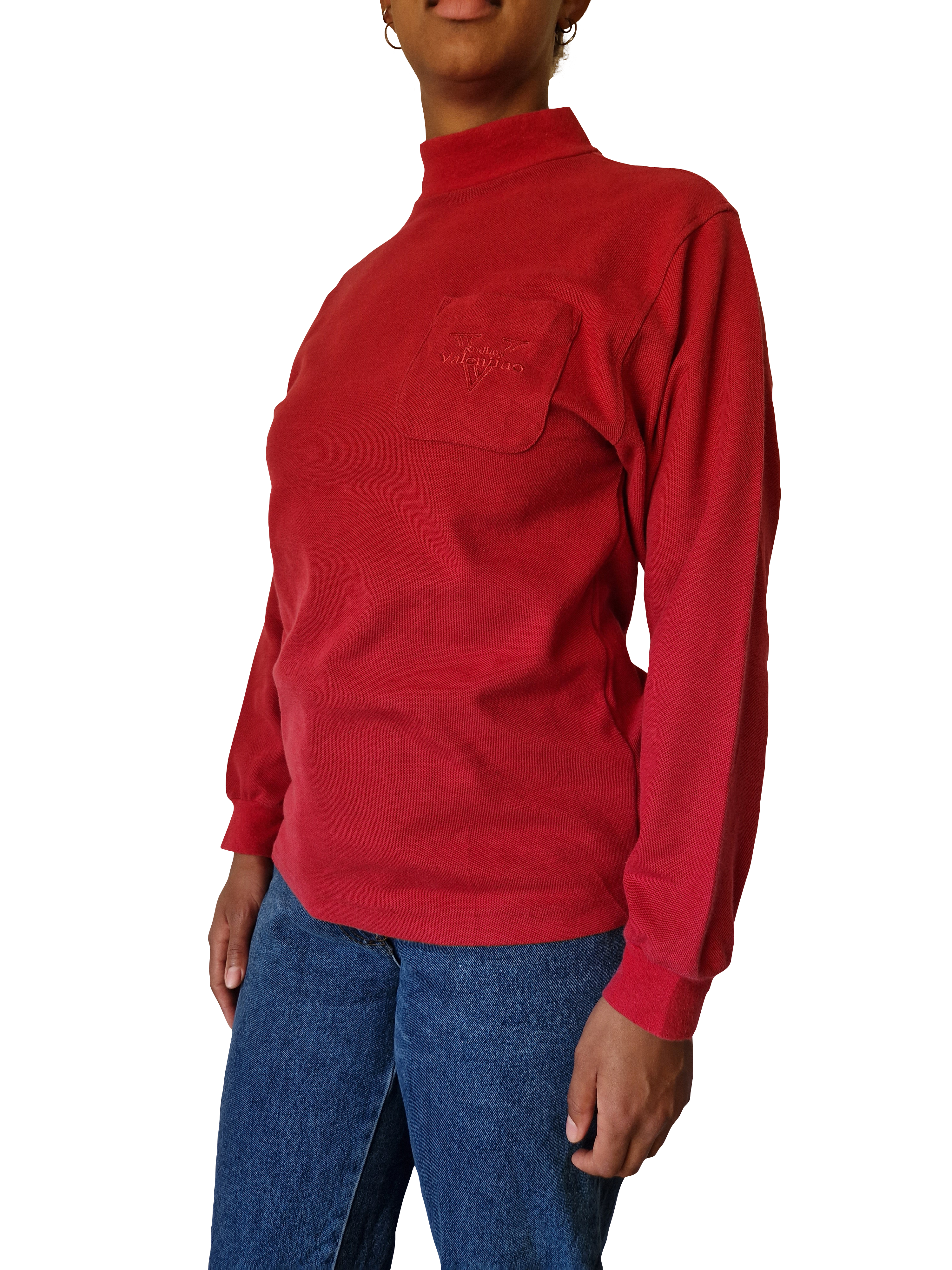 Vintage Rodhos Valentino Japan Turtleneck Brusttasche Rot M-L