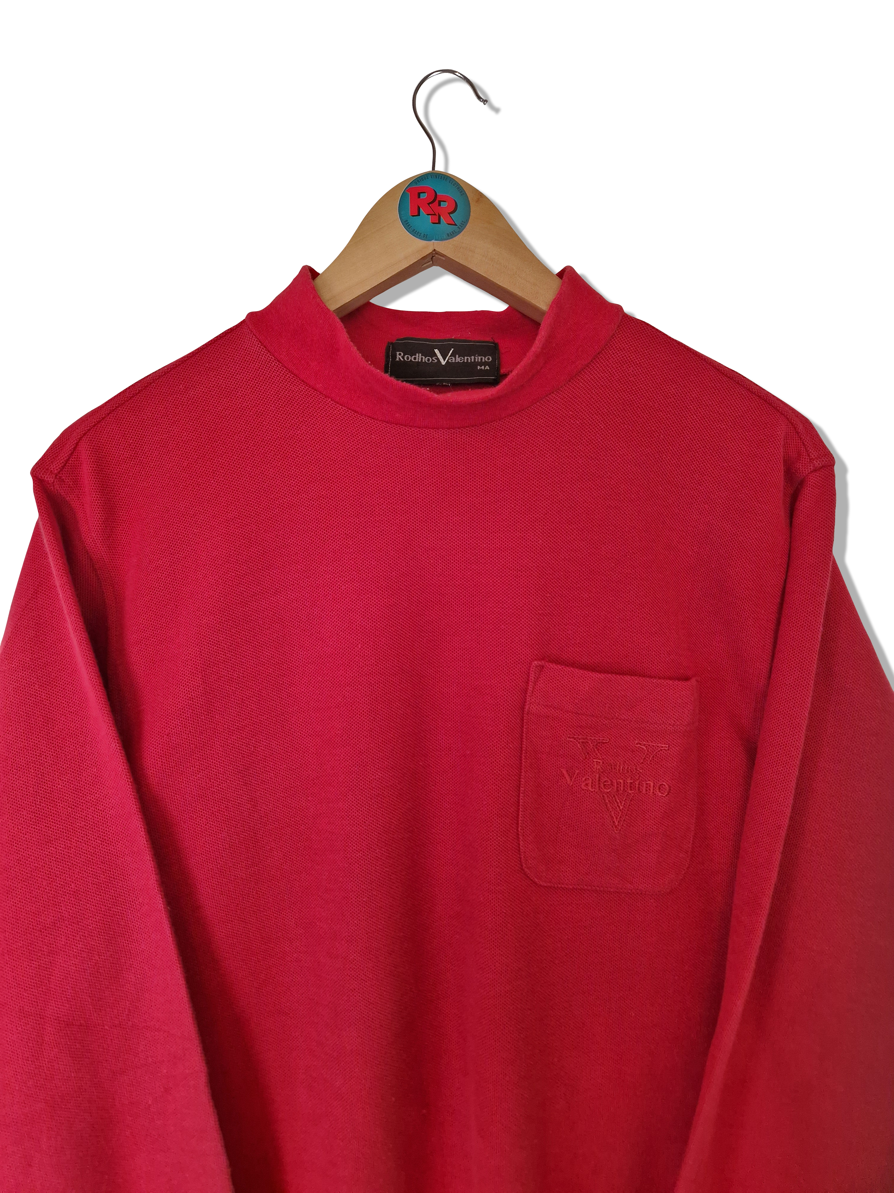 Vintage Rodhos Valentino Japan Turtleneck Brusttasche Rot M-L