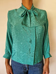 Vintage Valery Bluse 80s Schluppenkragen Mit Schleife Made In Italy Grün (42) S-M