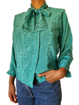Vintage Valery Bluse 80s Schluppenkragen Mit Schleife Made In Italy Grün (42) S-M