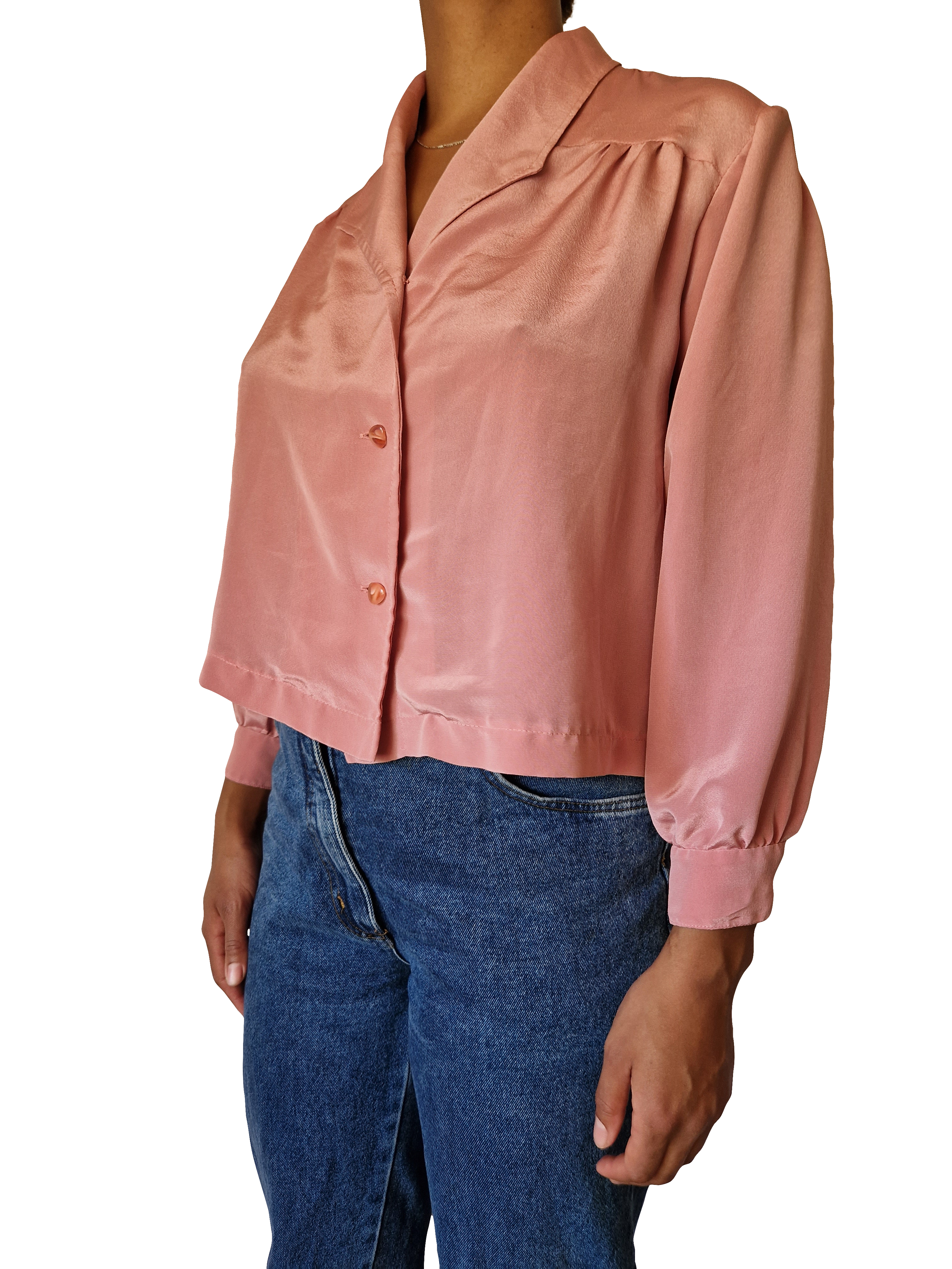 Vintage Bluse 80s Reverskragen Asymmetrisch Rosa S-M