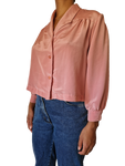 Vintage Bluse 80s Reverskragen Asymmetrisch Rosa S-M