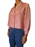 Vintage Bluse 80s Reverskragen Asymmetrisch Rosa S-M