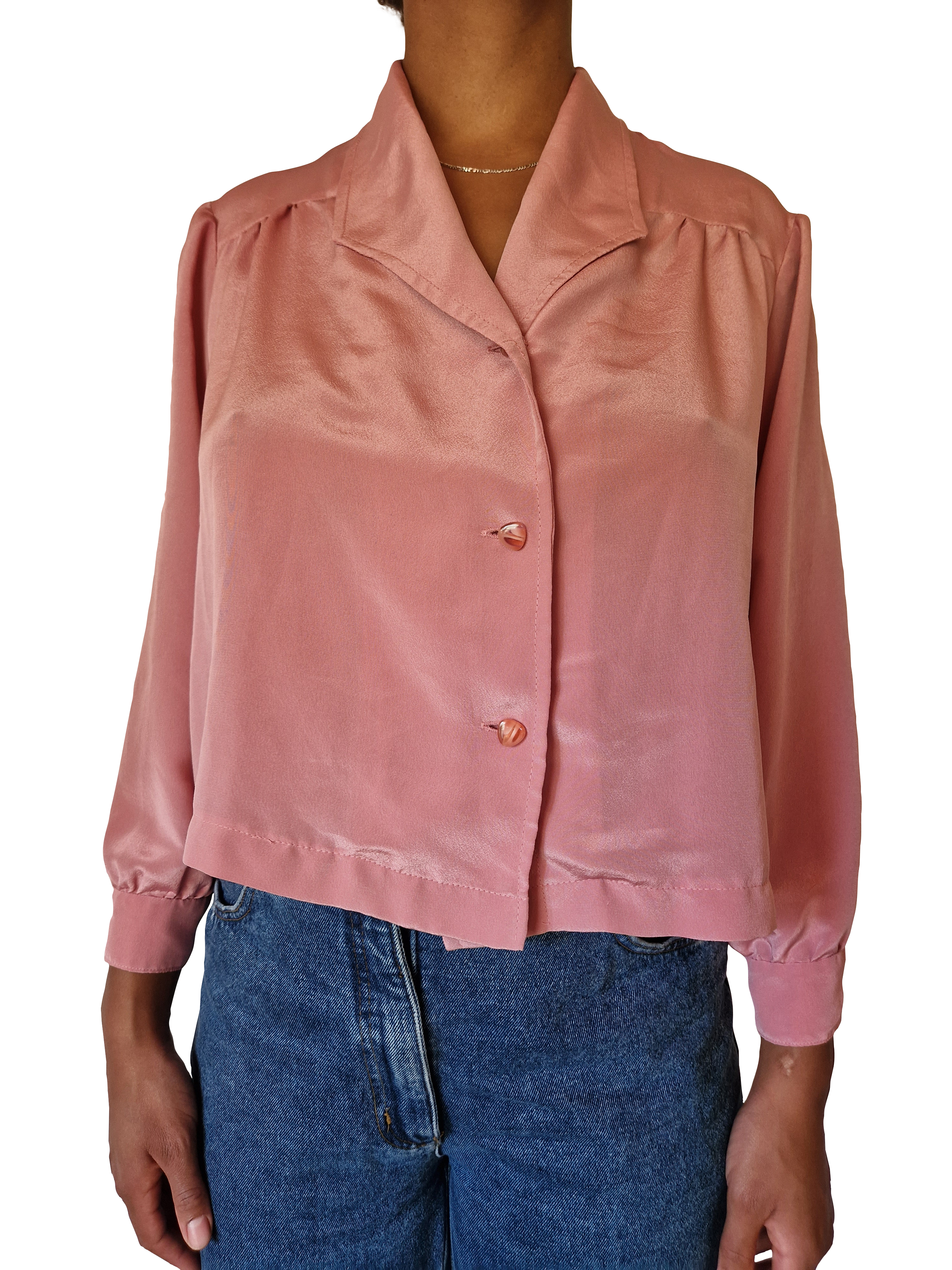 Vintage Bluse 80s Reverskragen Asymmetrisch Rosa S-M