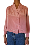 Vintage Bluse 80s Reverskragen Asymmetrisch Rosa S-M