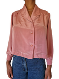 Vintage Bluse 80s Reverskragen Asymmetrisch Rosa S-M