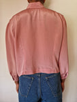 Vintage Bluse 80s Reverskragen Asymmetrisch Rosa S-M