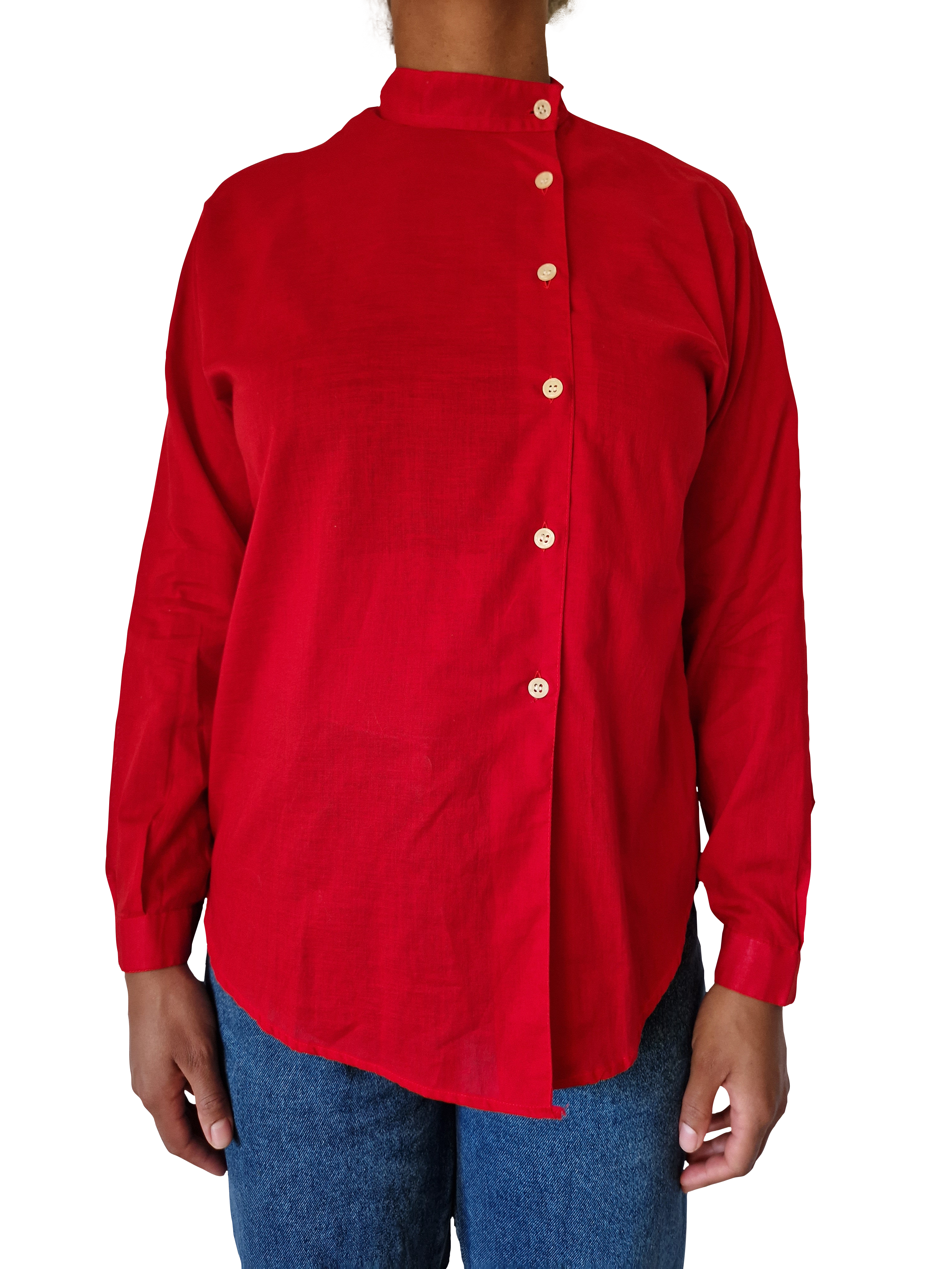 Vintage Bluse Asymmetrische Knopfleiste Rot L
