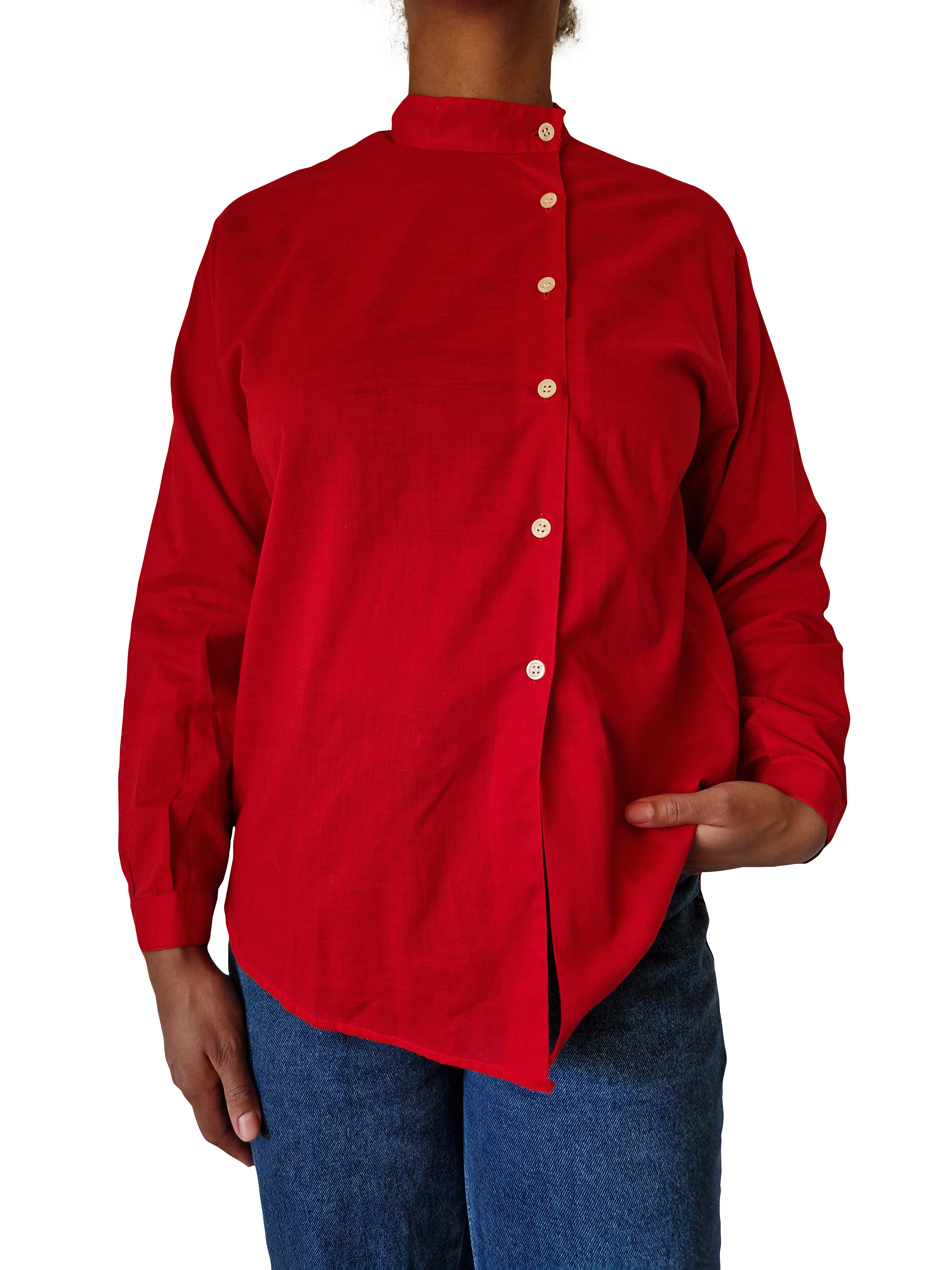 Vintage Bluse Asymmetrische Knopfleiste Rot L