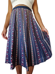 Vintage Rock Made In West Germany Floral Pattern Bunt Dunkelblau M-L