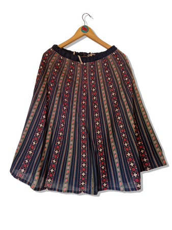 Vintage Rock Made In West Germany Floral Pattern Bunt Dunkelblau M-L